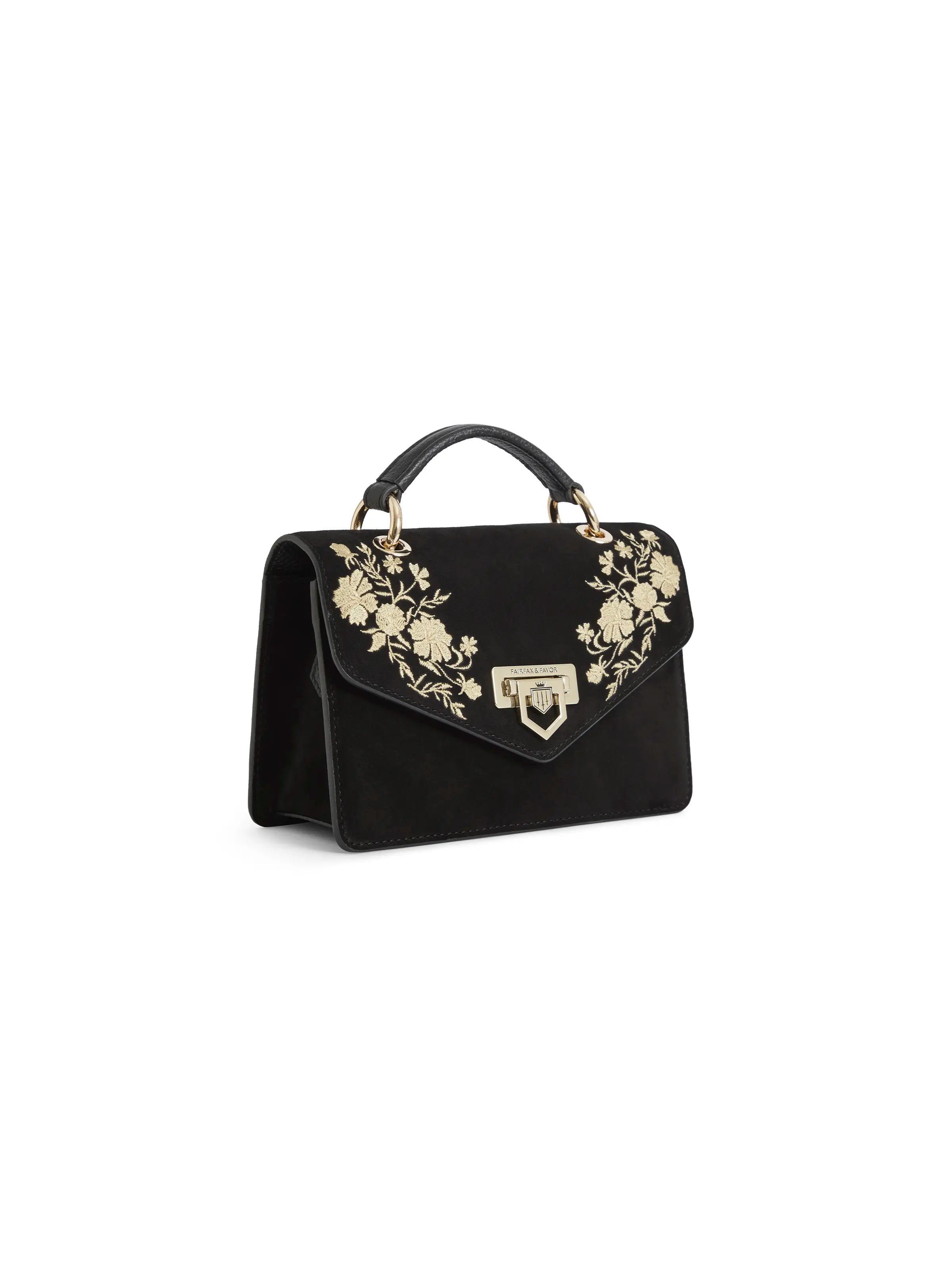 Loxley Mini Crossbody Bag - Embroidered Black Suede Leather Purse for Women | Fashion Shoulder Bag for Daily Use, Travel & Date Night