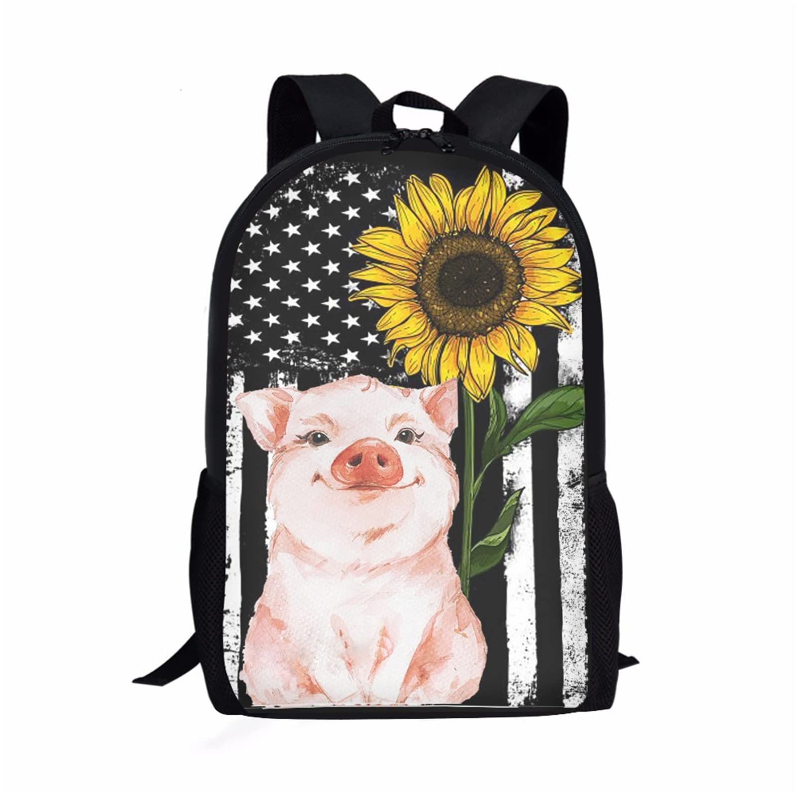 **WELLFLYHOM Cute Sunflower Pig Backpack for Kids & Teens - 16 Inch Lightweight School Bag for Girls, Middle School, College Students - Laptop Daypack, Bookbag, Casual Shoulder Bag - Perfect for School, Travel & Daily Use**