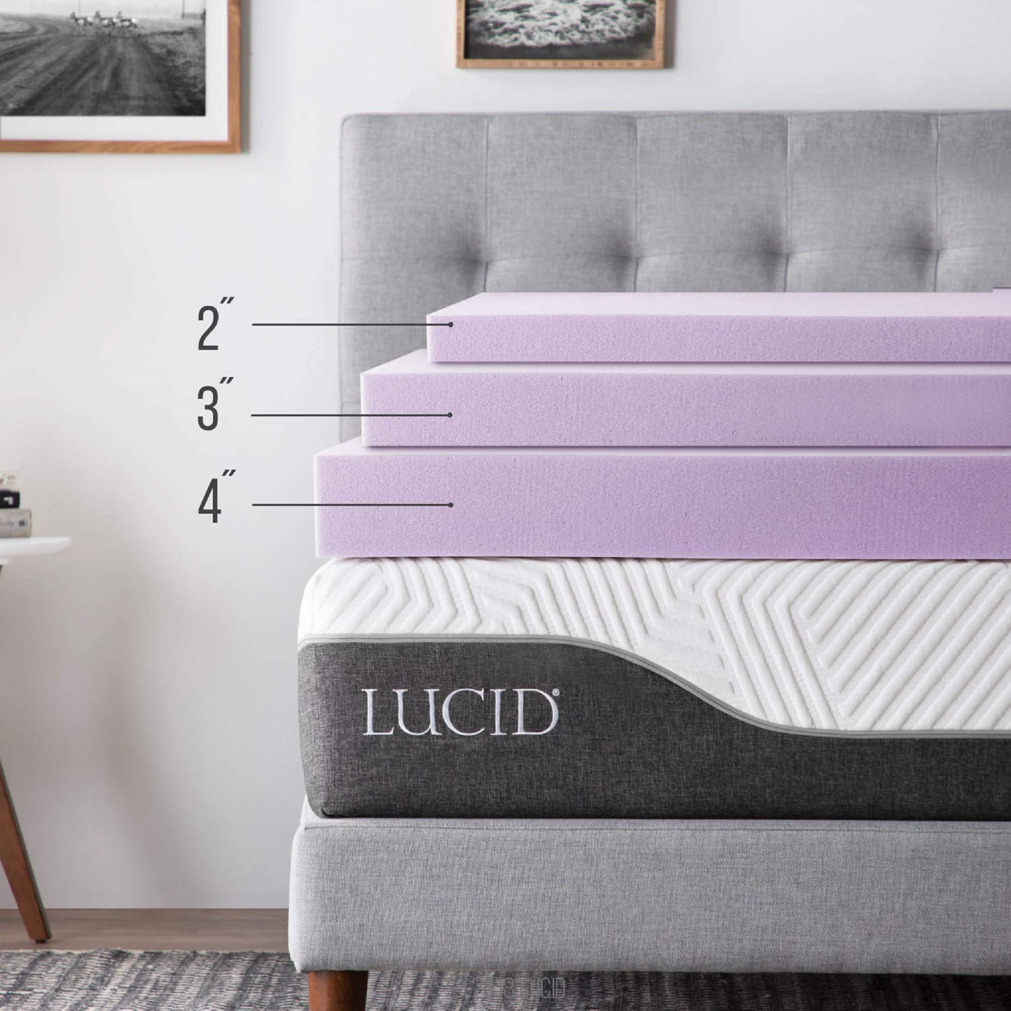 LUCID 3 Inch Lavender Infused Memory Foam Mattress Topper - Ventilated Cooling Design - Queen Size Bed Topper for Pressure Relief & Back Pain - Perfect for Hot Sleepers & Allergy Sufferers