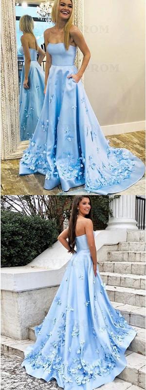 Elegant Floral Blue A-Line Sweetheart Long Prom Dress for Women | Affordable Formal Gowns for Dances & Special Occasions | Perfect for Homecoming, Prom Night & Evening Events