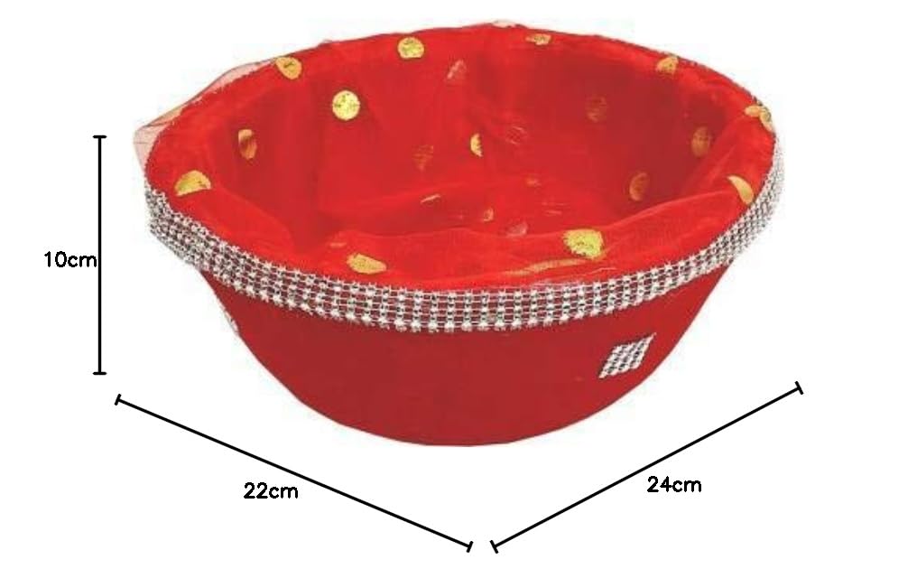 Handmade AccuPrints Decorative Gift Basket with Ready-Made Net Packaging - 1 Pack Plastic Fruit & Vegetable Storage Basket (Red) | Perfect for Party Favors, Wedding Decor & Kitchen Organization