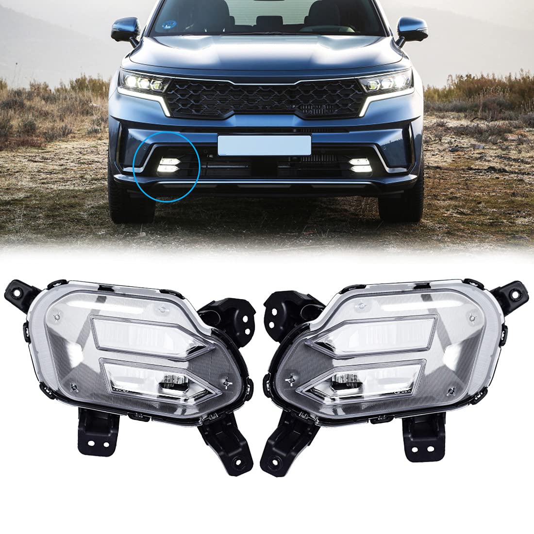 2021-2022 KIA Sorento EX/SX/Hybrid LED Daytime Running Lights & Fog Lights Kit - Bright White, Wiring Harness Included | Perfect for Night Driving & Enhanced Visibility
