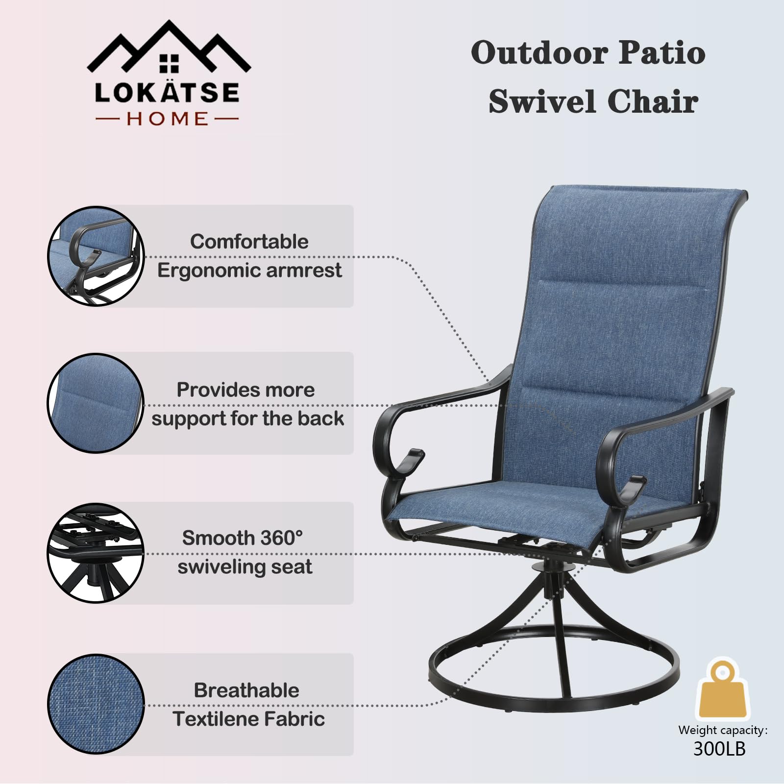 LOKATSE HOME 2-Piece Outdoor Bistro Set - Metal Swivel Patio Dining Chairs (Blue) for Garden, Balcony & Backyard Relaxation