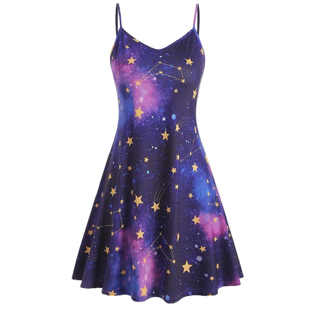 Plus Size Women's Summer Dresses - Floral Printed High Waisted Boho Dress, Flowy Formal Party Dress for Beach, Wedding & Casual Outings
