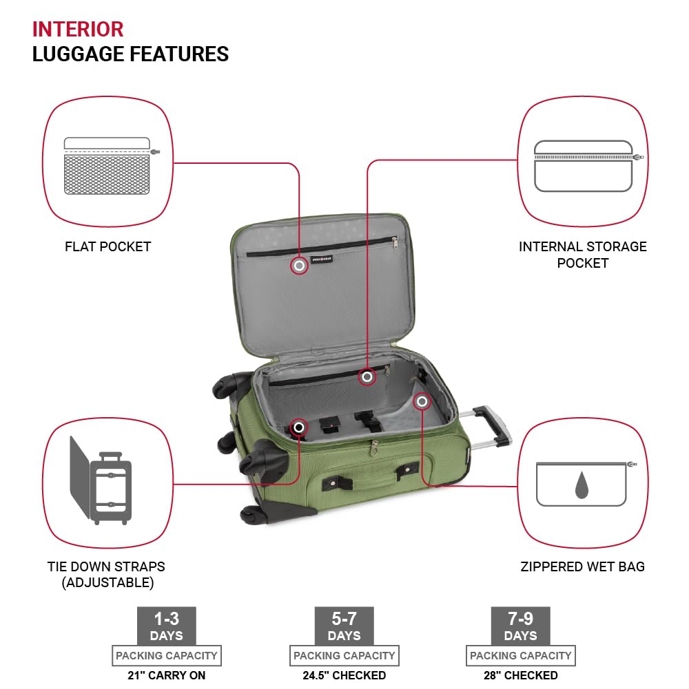 SwissGear Sion Softside Expandable Luggage Set - 3-Piece (21/25/29 Inch) Carry On Suitcase with Spinner Wheels, Lightweight Durable Travel Bag for Business Trips & Vacations | Perfect for Air Travel, Weekend Getaways & Family Holidays