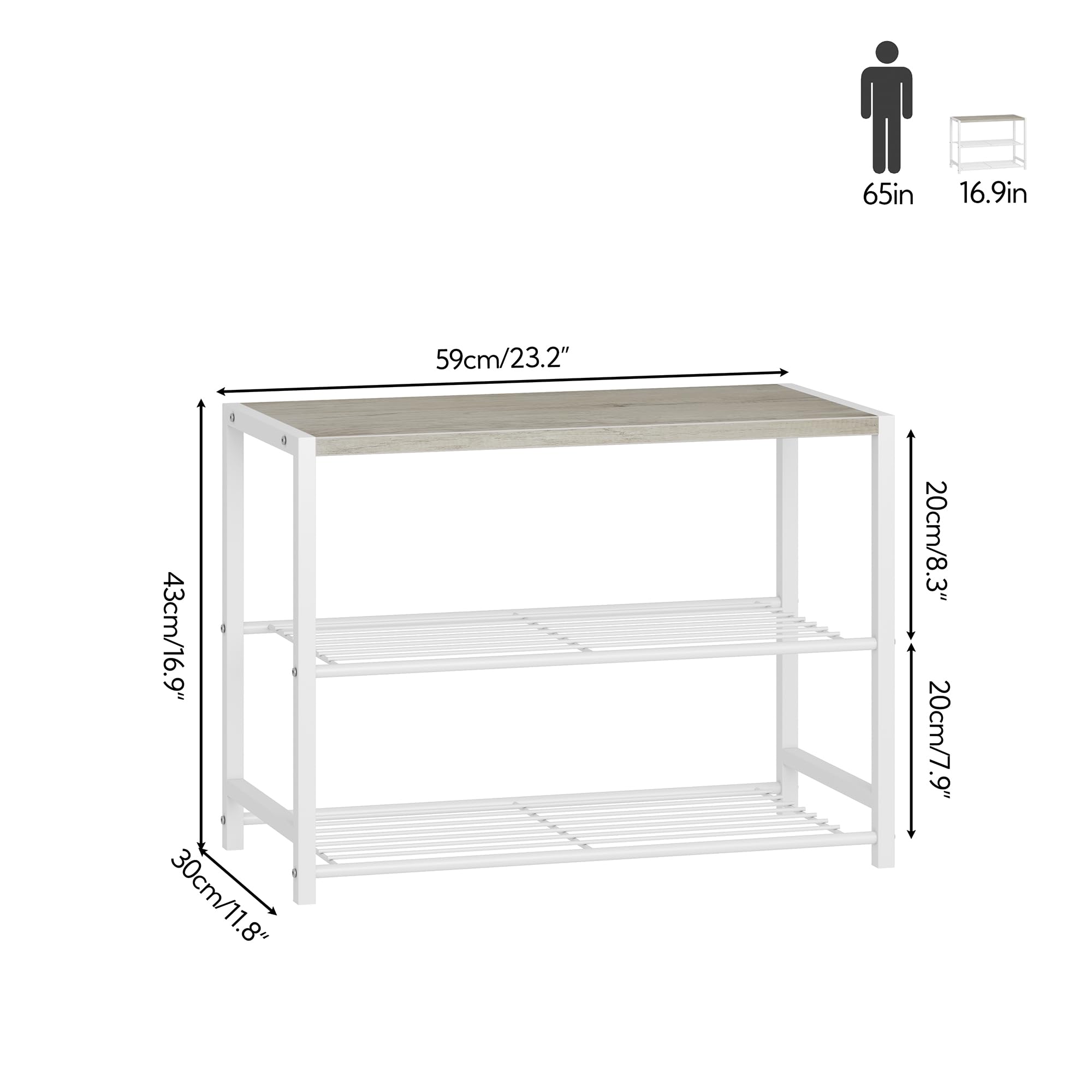 3-Tier Industrial Shoe Rack Organizer - Narrow Sturdy Metal Shoe Storage Shelf for Closet & Entryway - Space Saving Shoe Organizer for Small Spaces - White (Perfect for Apartments, Dorms & Mudrooms)