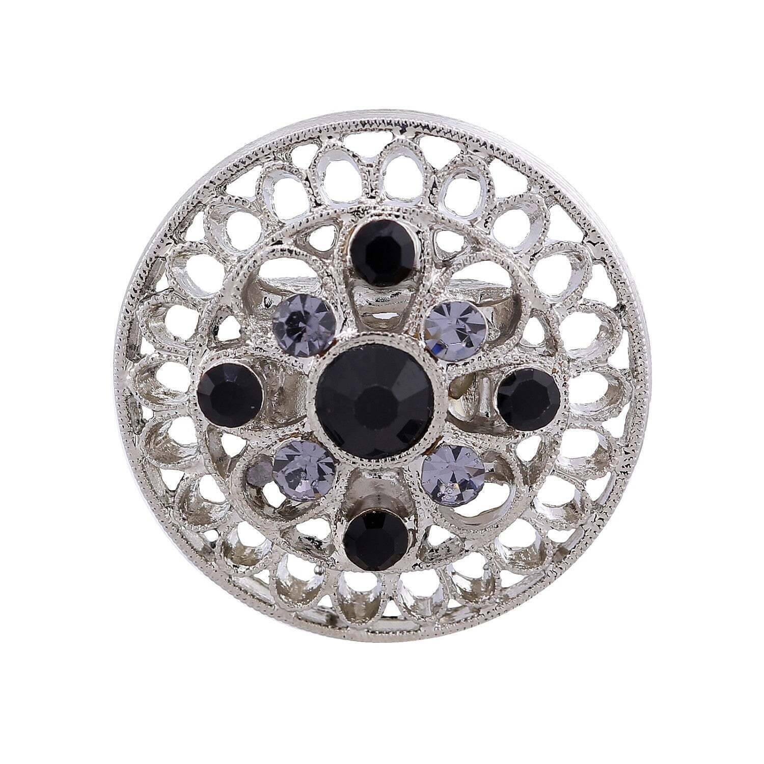 1928 Jewelry Black Diamond & Crystal Round Stretch Ring for Women - Elegant Fashion Accessory for Parties, Weddings & Evening Events