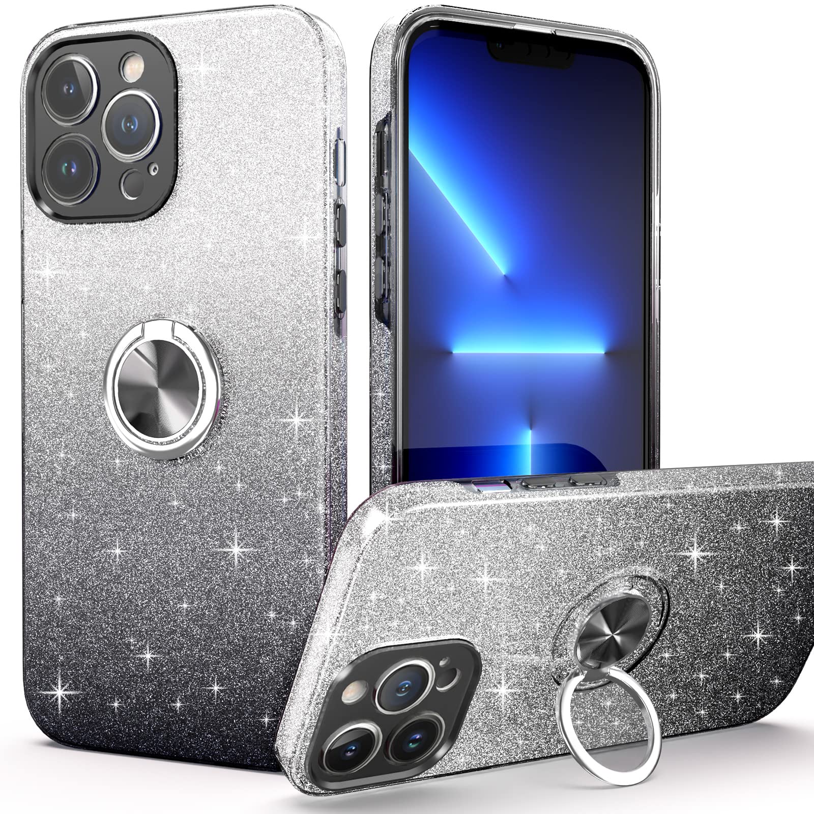 Slim Glitter Sparkly Case with 360° Ring Holder & Kickstand for iPhone 12 Pro Max 6.7