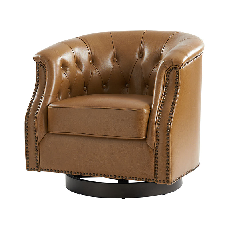 Morris Chesterfield Traditional Rocker Button Tufted Swivel Chair - Classic Leather Upholstered Recliner for Living Room, Office & Study - Perfect for Relaxing, Reading & Entertaining Guests