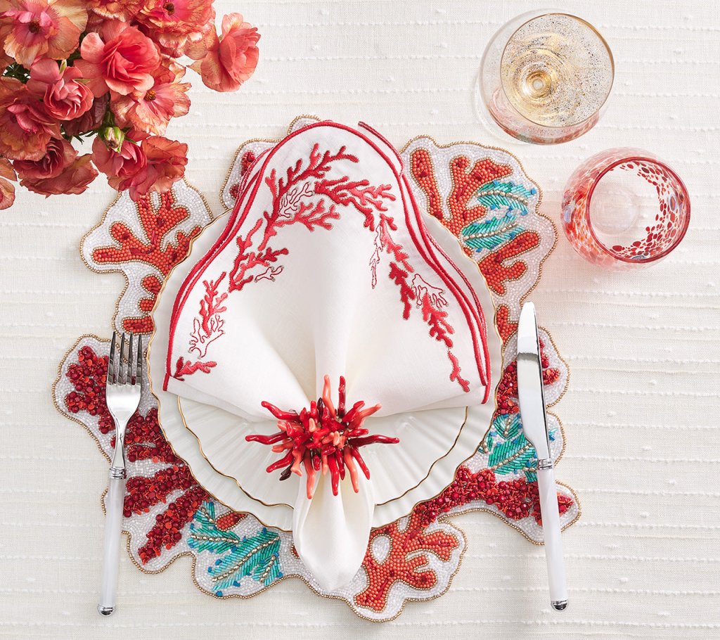 Coral & Turquoise Placemat Set of 2 - Waterproof Non-Slip Table Mats for Dining, Kitchen, and Outdoor Picnics