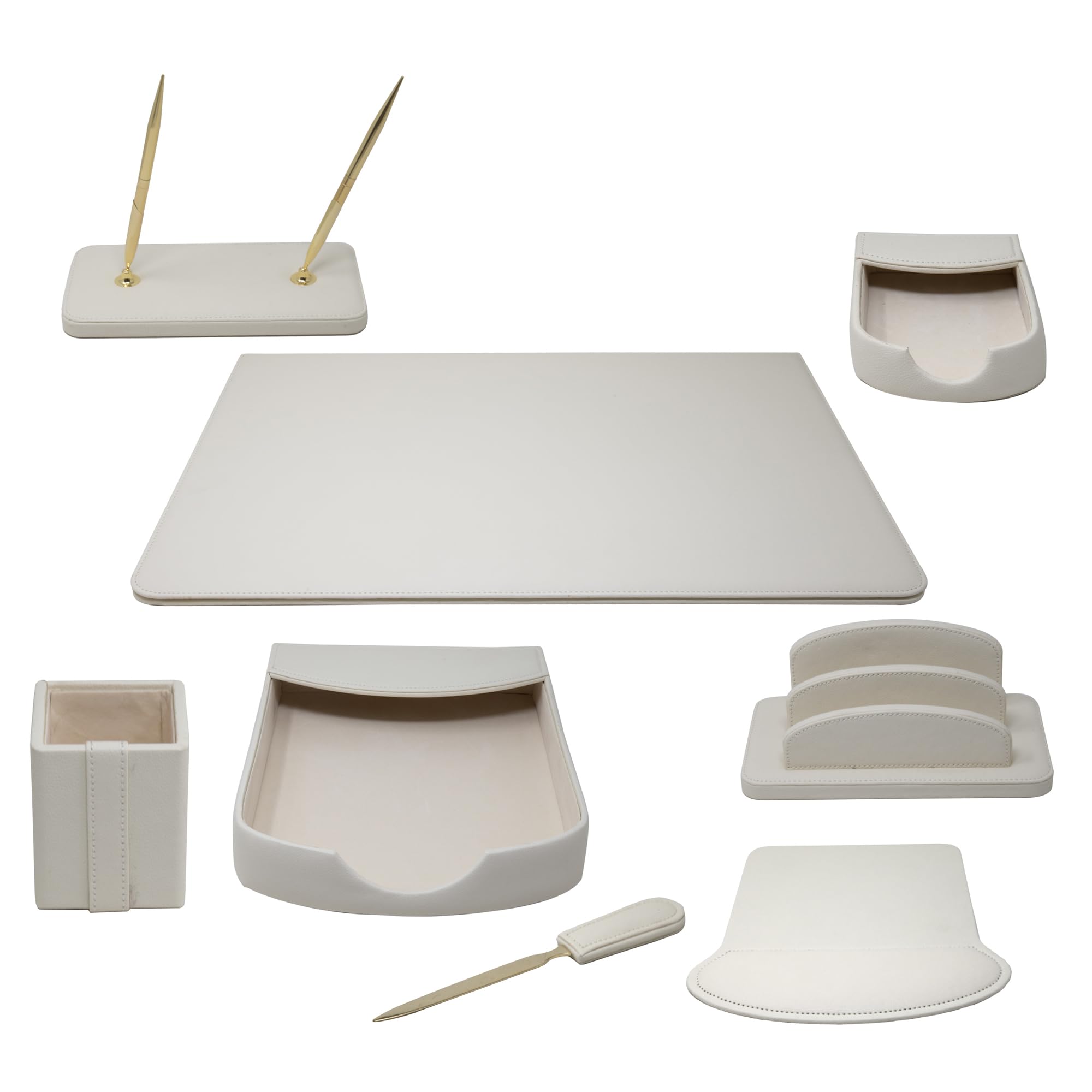 Premium 8-Piece Executive Office Desk Organizer Set - Wooden Desk Pad, Letter Holder, File Tray, Memo Holder, Mouse Pad, Pencil Cup, Dual Pen Holder with Pen & Letter Opener - Eco-Friendly Home Office Organization for Professionals (Perfect for Work from Home Setup)