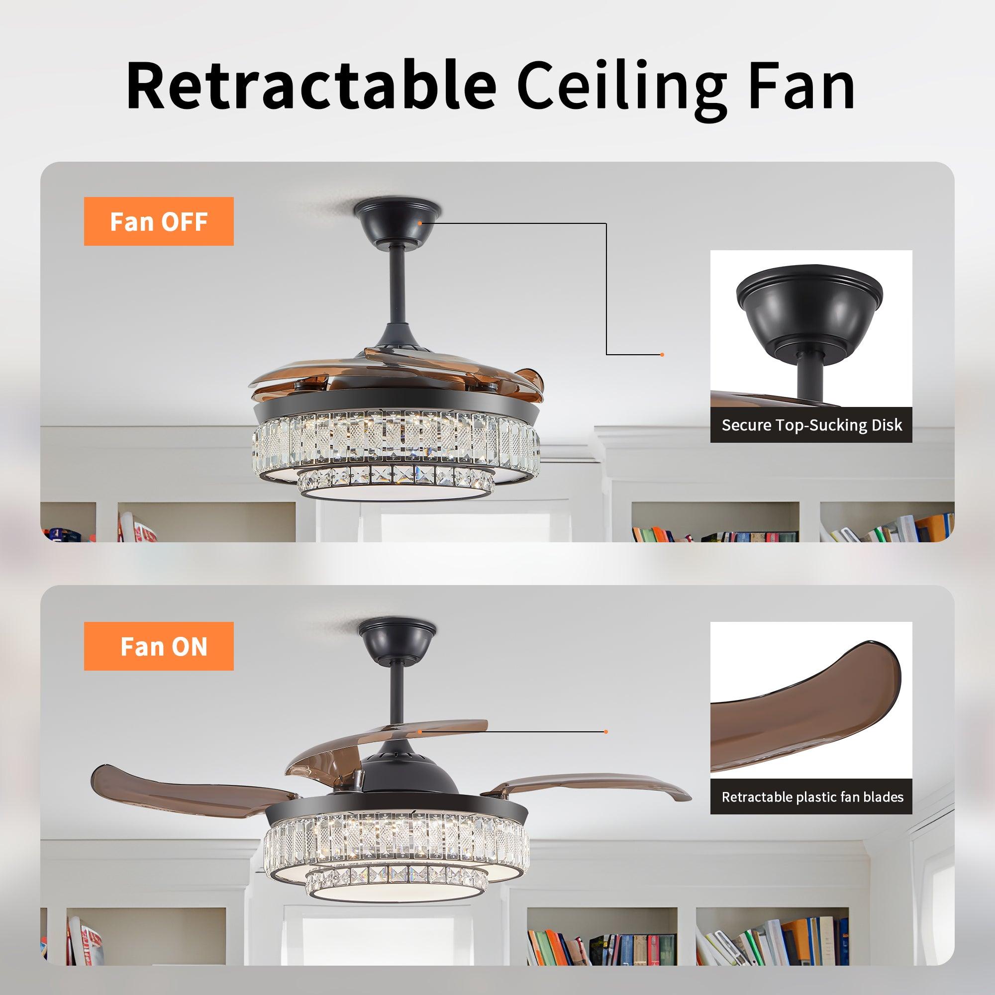 Modern LED Retractable Ceiling Fan with Light & Remote Control - Ultra Quiet Reversible 4-Blade Design for Kitchen, Bedroom, Dining Room & Patio | Energy Efficient Cooling & Stylish Home Decor