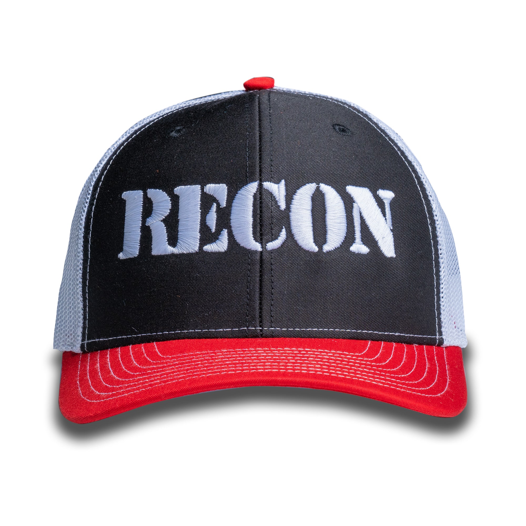 RECON Snapback Trucker Hat for Men & Women - Adjustable Mesh Back, Navy, White, Red - Perfect for Outdoor, Sports & Casual Wear