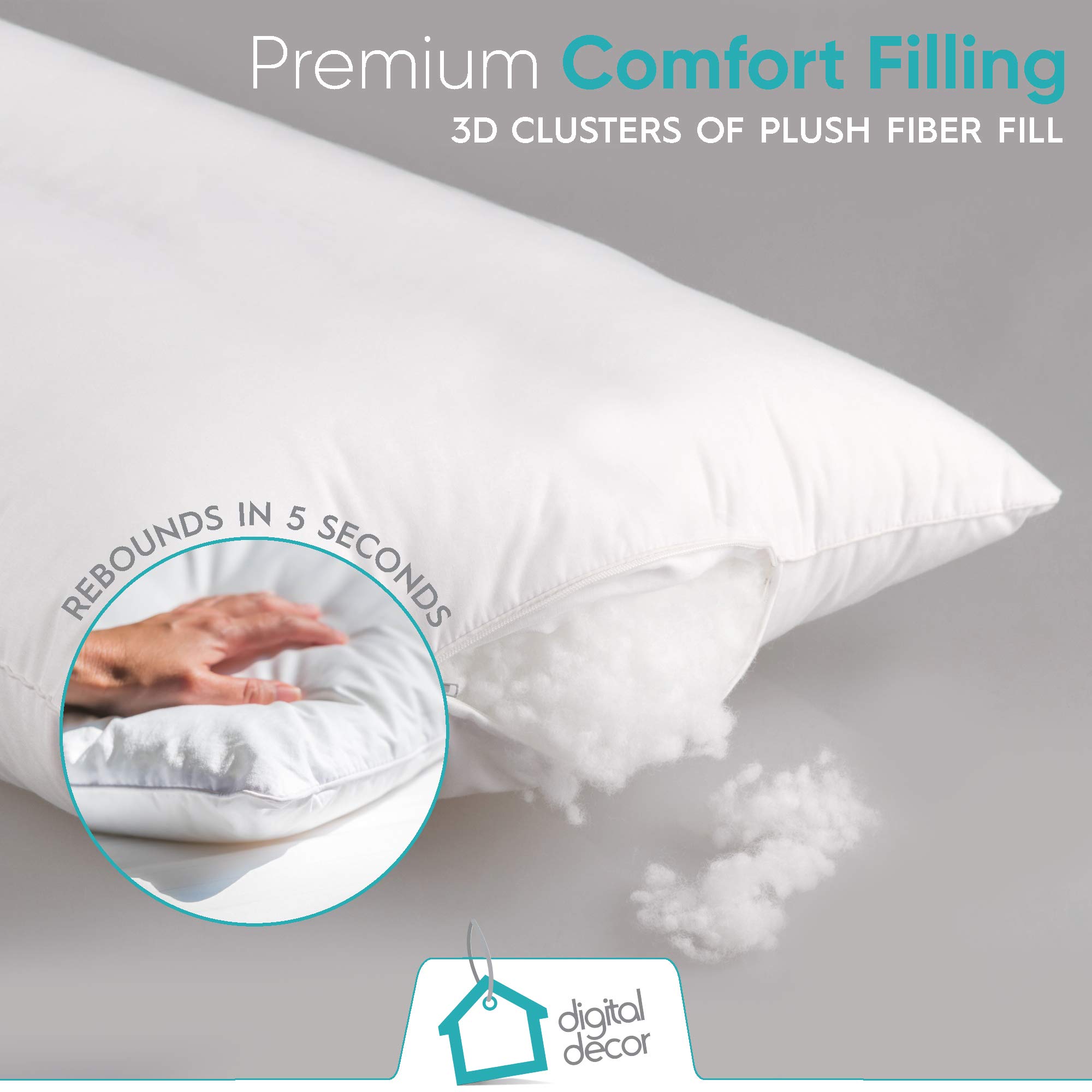 Premium Cluster Fiber Pillow Set of 2 - Queen Size Hypoallergenic Down Alternative Pillows | Ultra Soft & Fluffy Polyester Filled for Neck Support & Comfort | Perfect for Side Sleepers, Back Pain Relief & Restful Night Sleep | Bedroom, Guest Room & Hotel Style Bedding