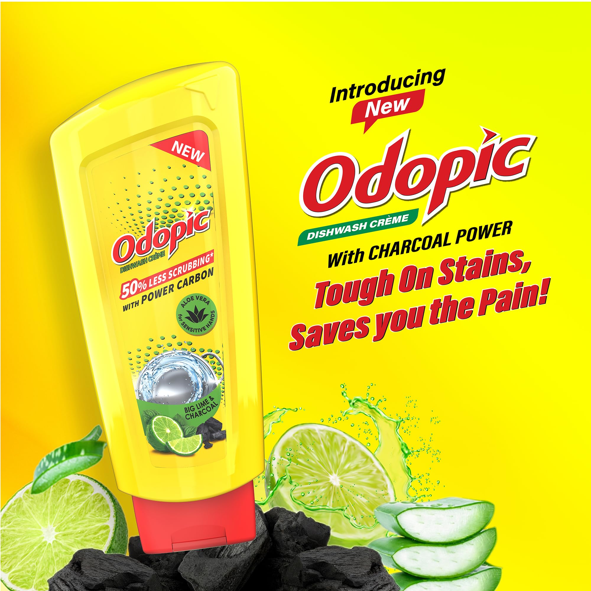 DABUR Odopic Dishwash Creme Charcoal - 500ml Liquid Gel Dish Soap | Powerful Grease & Stain Remover | Fresh Fragrance | 50% Less Scrubbing | No Residue | Ideal for Pots, Pans & Kitchen Utensils | Eco-Friendly Kitchen Cleaner