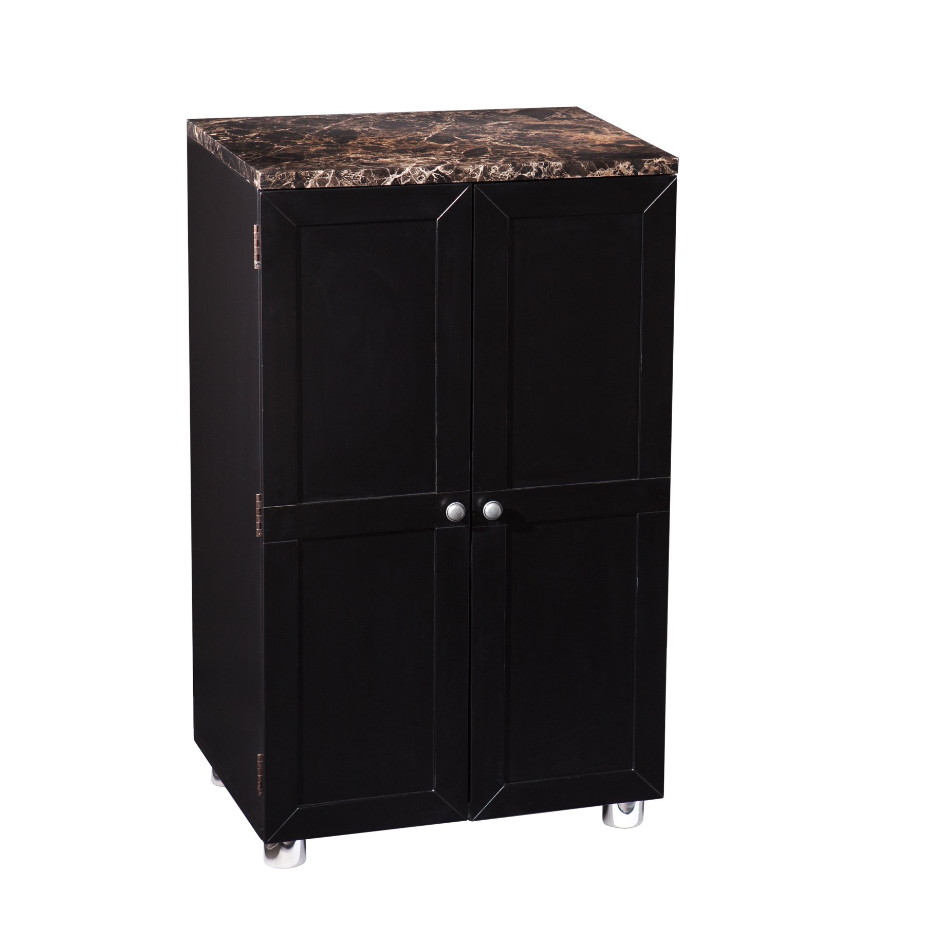 SEI Furniture Cape Town Contemporary Bar Cabinet - Wine & Liquor Storage with Faux Marble Countertop, Black Finish - Perfect for Home Bars, Dining Rooms & Entertaining Spaces