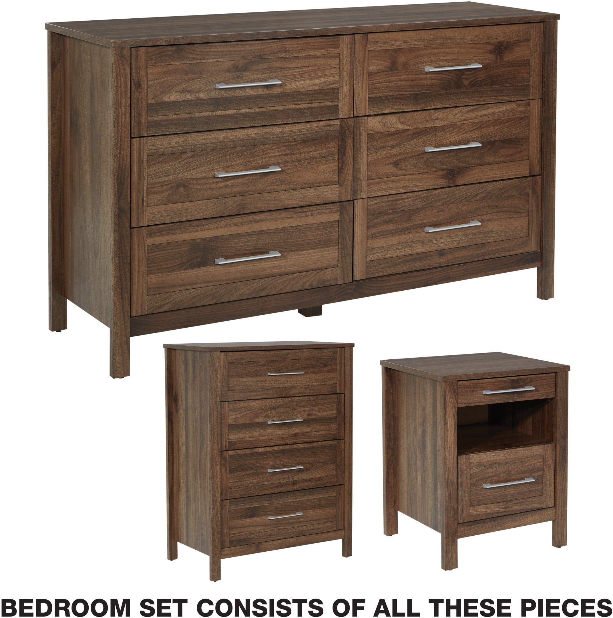 Office Star Stonebrook 3-Piece Bedroom Set [SK100P] - Queen Size Bed Frame, Nightstand & Dresser - Modern Bedroom Furniture for Home Decor