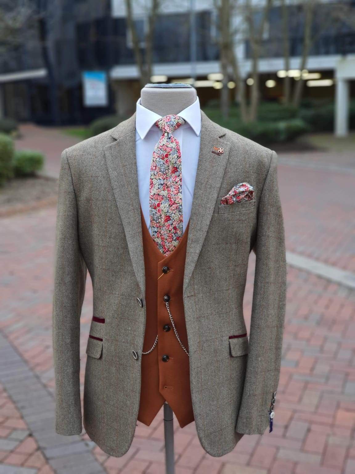 Cavani Gaston Sage Green Slim Fit Tweed Suit 3-Piece Set for Men | Formal Wedding, Business Office & Special Occasion Attire