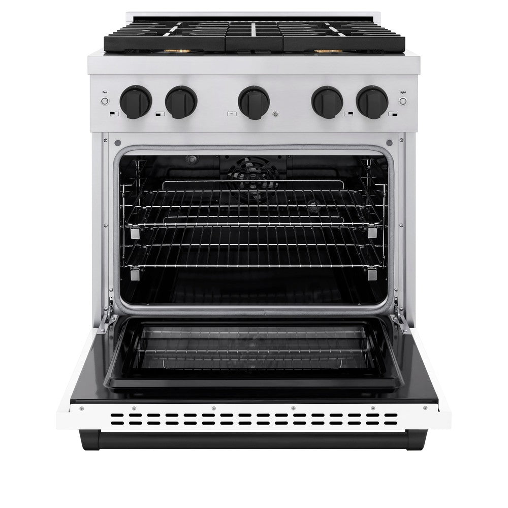 ZLINE Autograph Edition 30-inch 4.2 cu.ft Dual Fuel Range - Stainless Steel Gas Cooktop with 4 Burners & Electric Convection Oven - White Matte Door & Matte Black Accents (SDRZ WM 30 MB) - Perfect for Modern Kitchens, Home Chefs & Professional Cooking