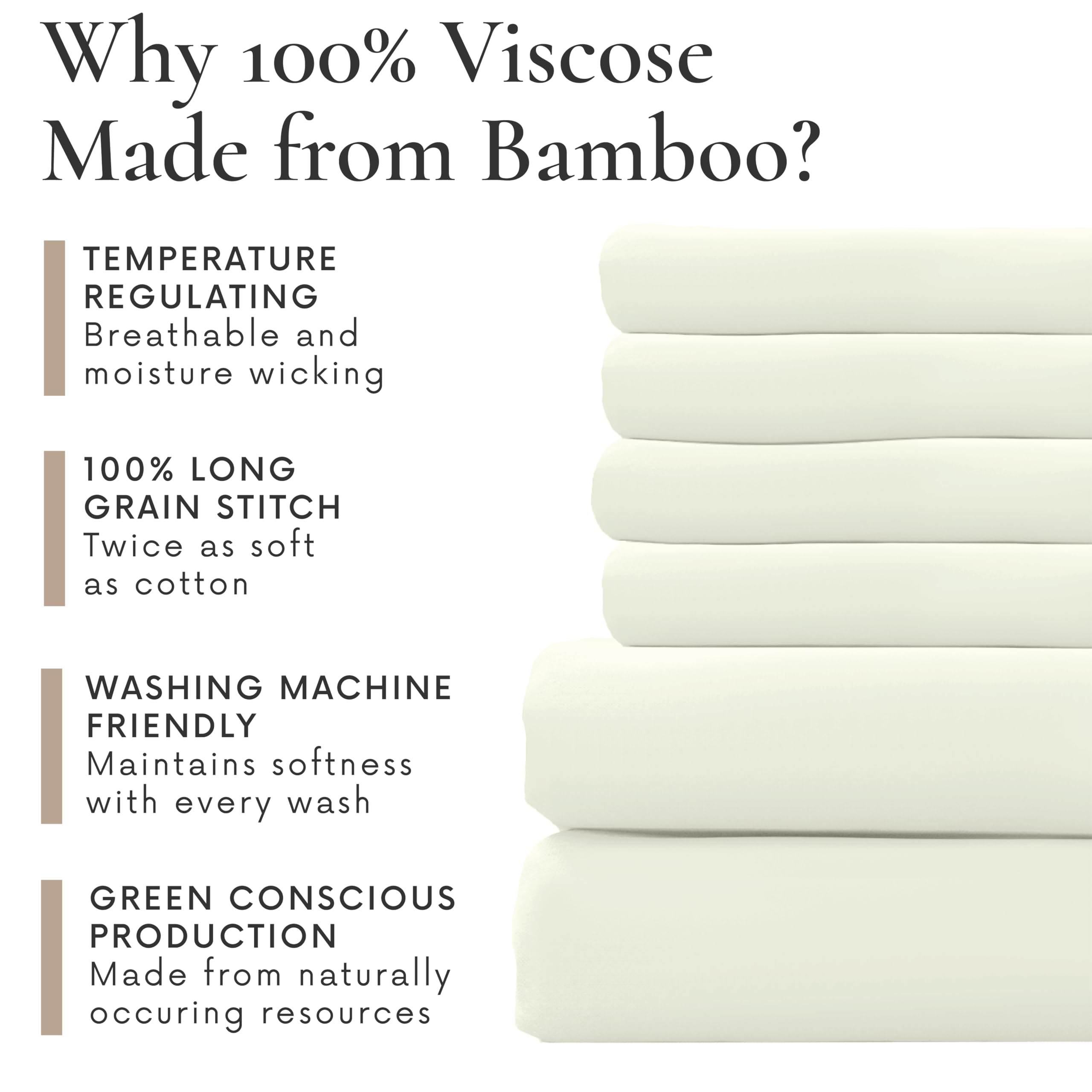 Bamboo Bay 6-Piece Queen Size Sheet Set - 100% Viscose Bamboo Bed Sheets, Ultra Soft & Breathable Cooling Sheets for Hot Sleepers, Deep Pocket Fits 16