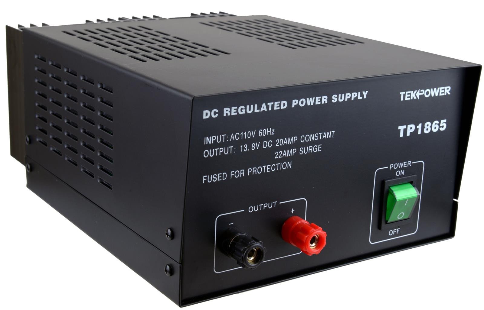TekPower TP1865 22 Amp 13.8V DC Regulated Power Supply with Fuse Protection - Perfect for Ham Radio, CB Radio, and Electronics Testing