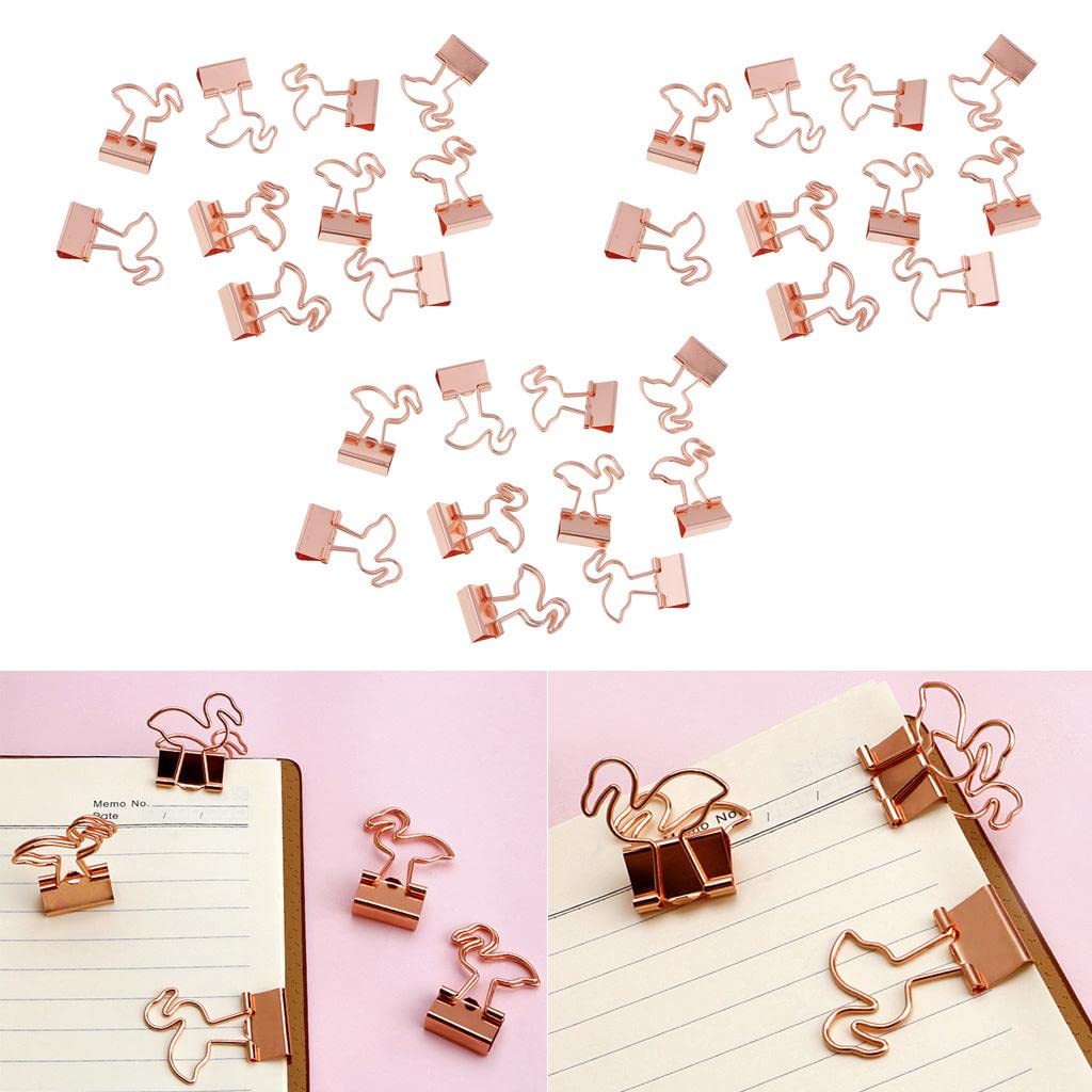 30 Pack Cute Flamingo Metal Foldback Binder Clips - Colorful Stationery Paper Clamps for Office, School, Home & Kitchen Organization - Perfect for Document Filing, Recipe Cards & Bulletin Boards