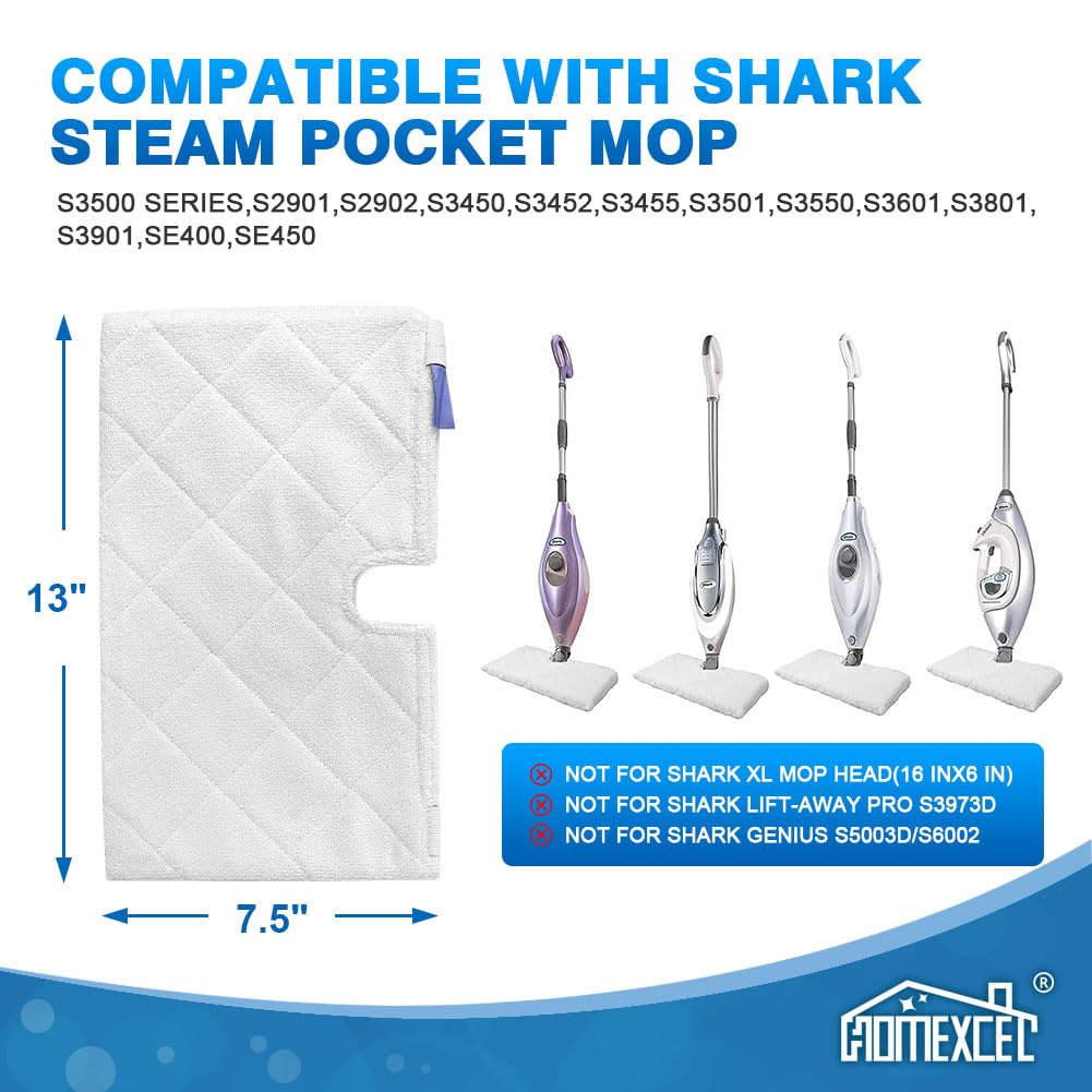 HOMEXCEL Reusable Washable Microfiber Steam Mop Pads for Shark S3500 Series (S3501/S3550/S3901/SE450/S3801CO/S3601D/S2901/S2902) - 2 Pack - Perfect for Hardwood Floors, Tile & Laminate Cleaning