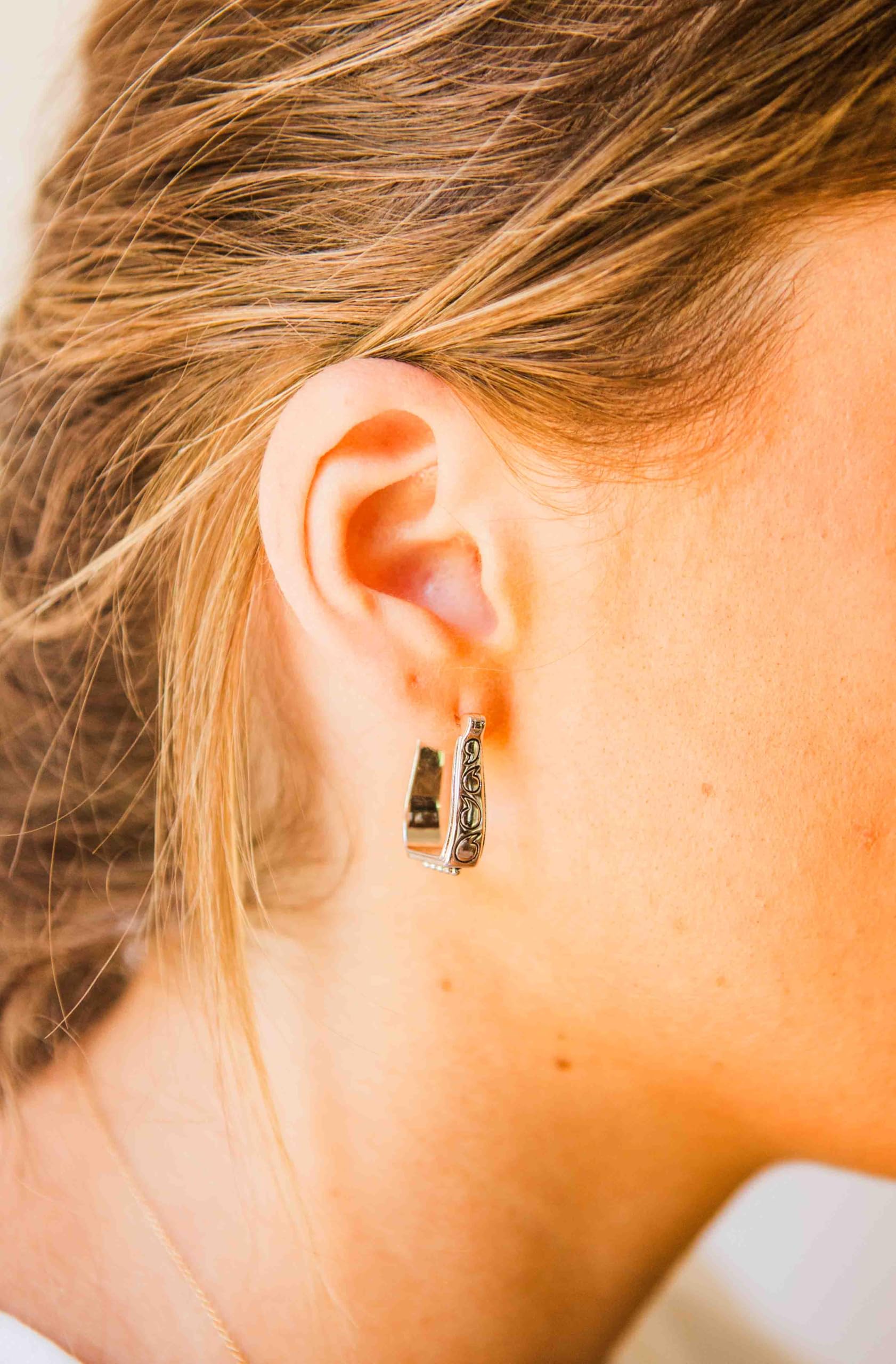 Engraved Stirrup Earrings - Sterling Silver 925 Dangle Hoop Earrings for Women | Perfect for Casual Wear, Date Night & Special Occasions
