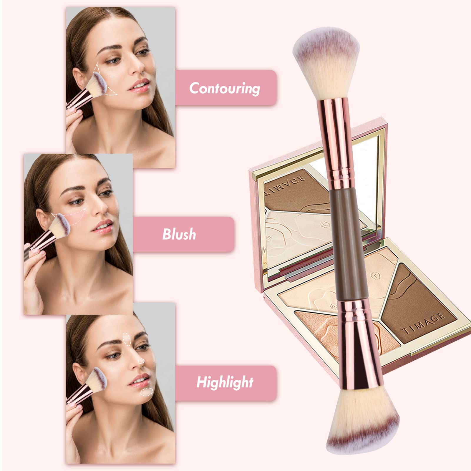 Hoxfly Double Ended Makeup Brush - Soft Dense Bristles for Foundation & Contouring | Perfect for Blush, Highlight & Concealer Application