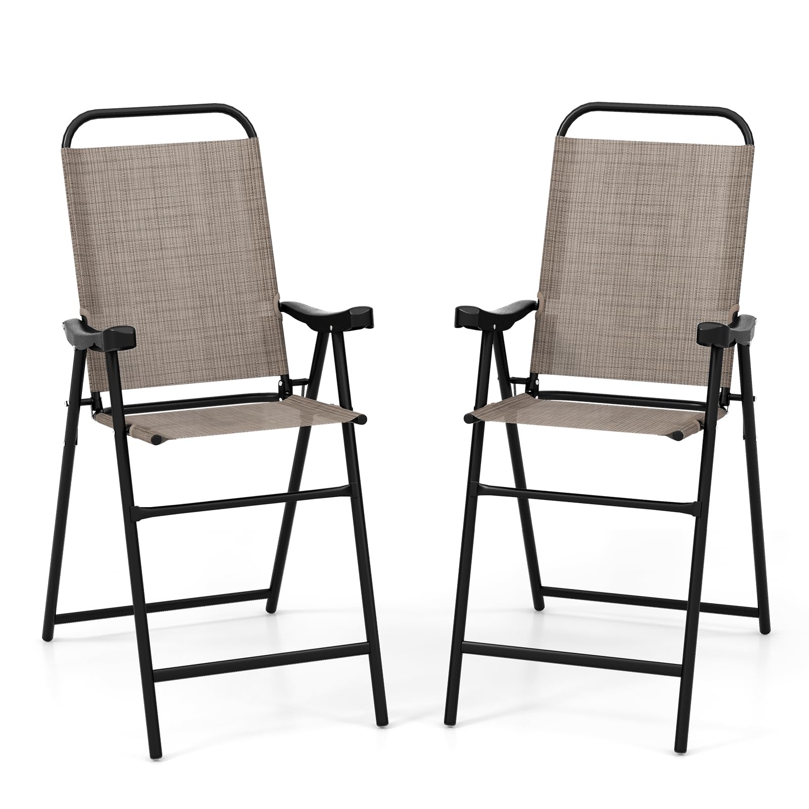 COSTWAY 2-Piece Folding Bar Height Patio Chairs Set - Metal Frame with Footrest, High Top Outdoor Bar Stools for Balcony, Garden, Poolside & Coffee Shop - Perfect for Entertaining, Relaxing & Outdoor Dining