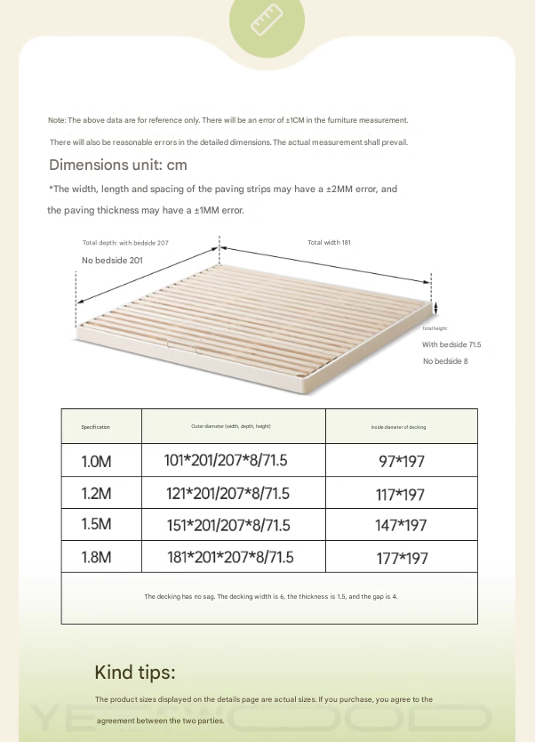 Birch Solid Wood Platform Bed - No Headboard Low Profile Floor Bed in Cream - Perfect for Minimalist Bedrooms, Small Spaces & Modern Home Decor