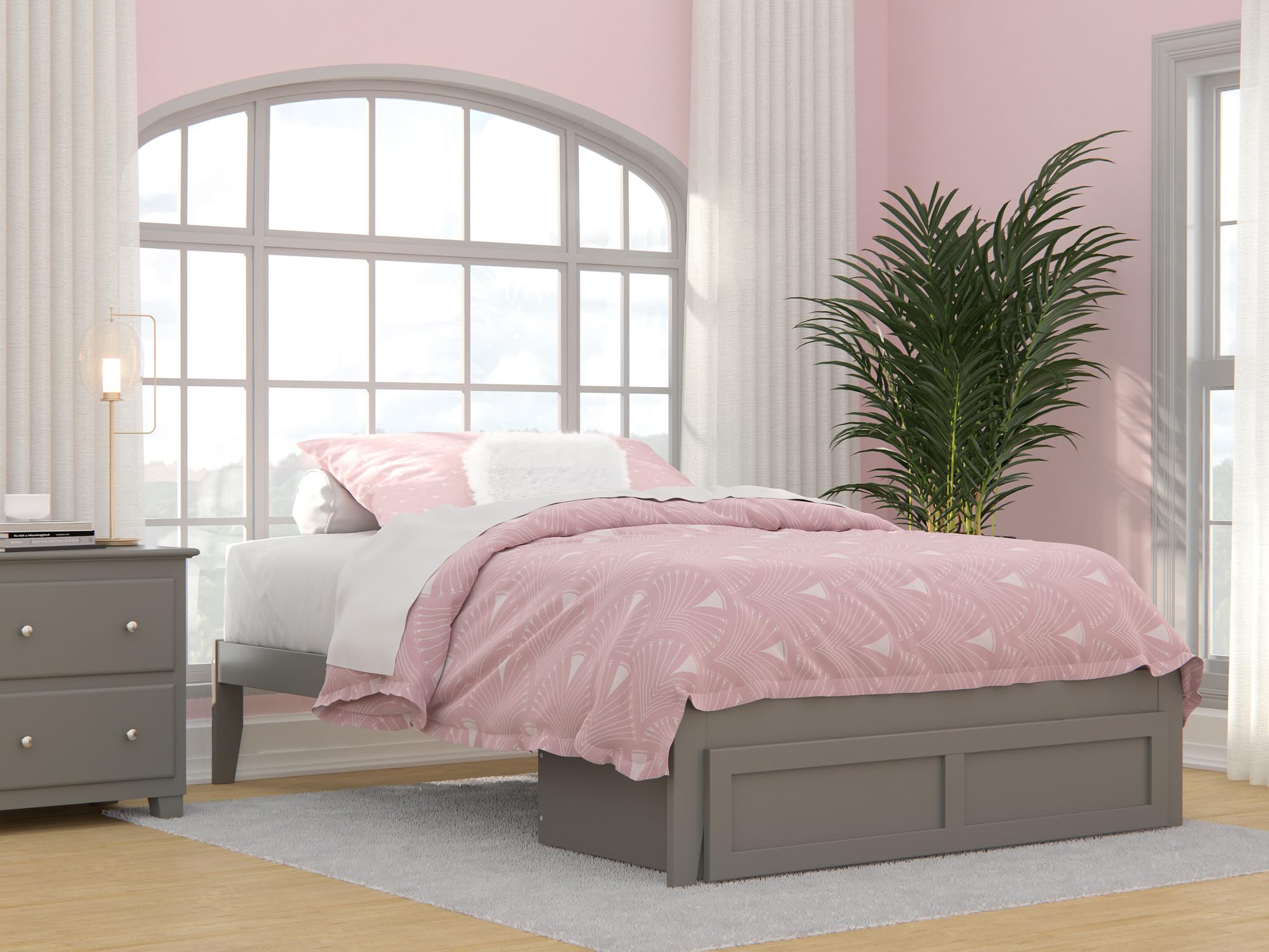 AFI Colorado Full Size Platform Bed Frame with Storage Drawers & USB Charging Ports - Grey Wooden Bed with Underbed Storage - Perfect for Small Bedrooms, Apartments & Guest Rooms