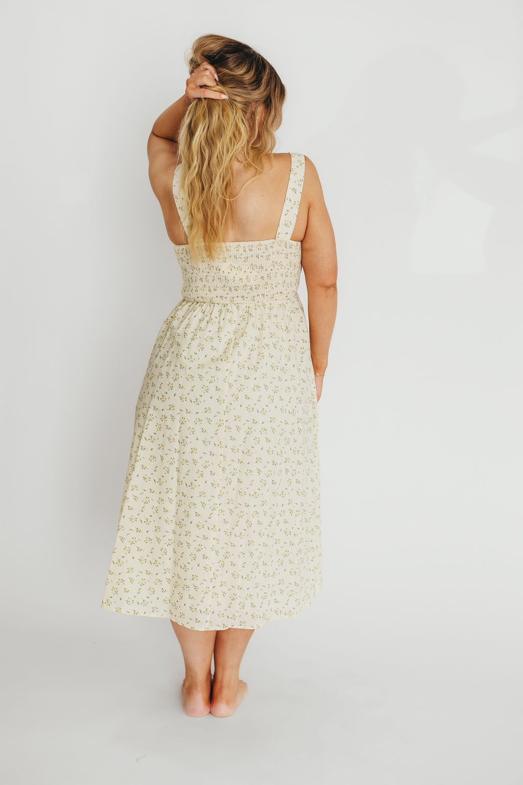 Tinsley 100% Cotton Floral Print Midi Dress - Cream | Women's Summer Casual Dress for Beach, Brunch & Date Night