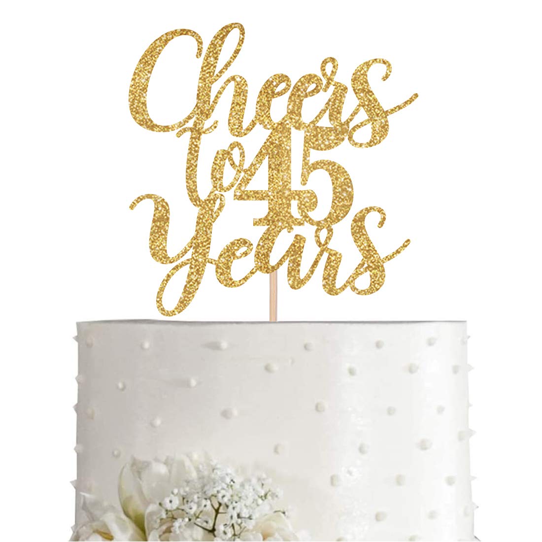 Gold Glitter Cheers to 45 Years Cake Topper | Happy 45th Birthday Party Decorations | Anniversary Celebration Supplies | Perfect for Birthday Cakes, Milestone Parties & Anniversary Events