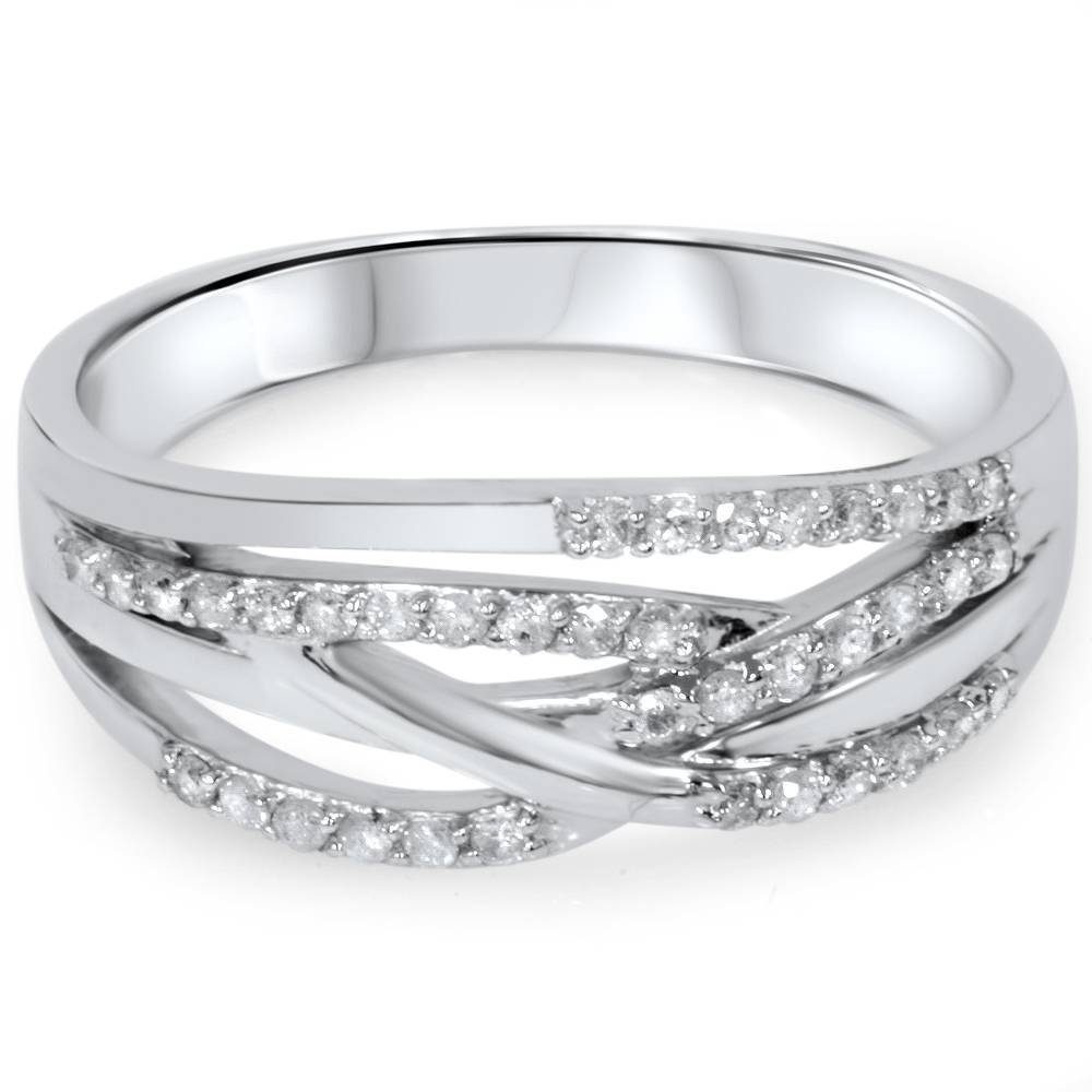 1/5 Carat Diamond Crossover Ring - 10K White Gold Engagement Ring for Women, Perfect for Anniversary, Wedding & Valentine's Day Gifts