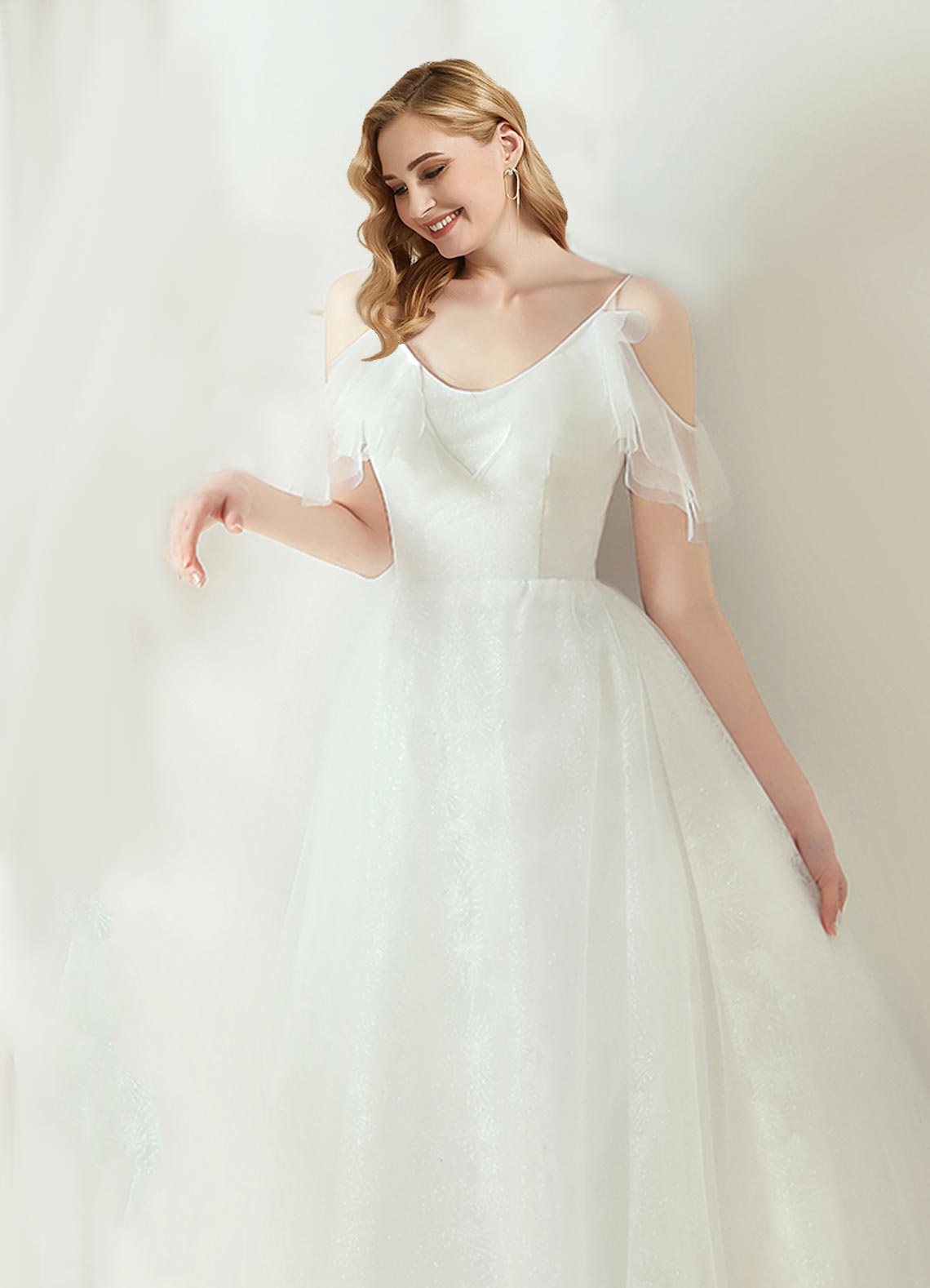 Elegant A-Line Lace-Up Wedding Dress with Ruffle Sleeves - Slim Fit Bridal Gown for Church Ceremony, Beach Wedding & Romantic Photoshoot