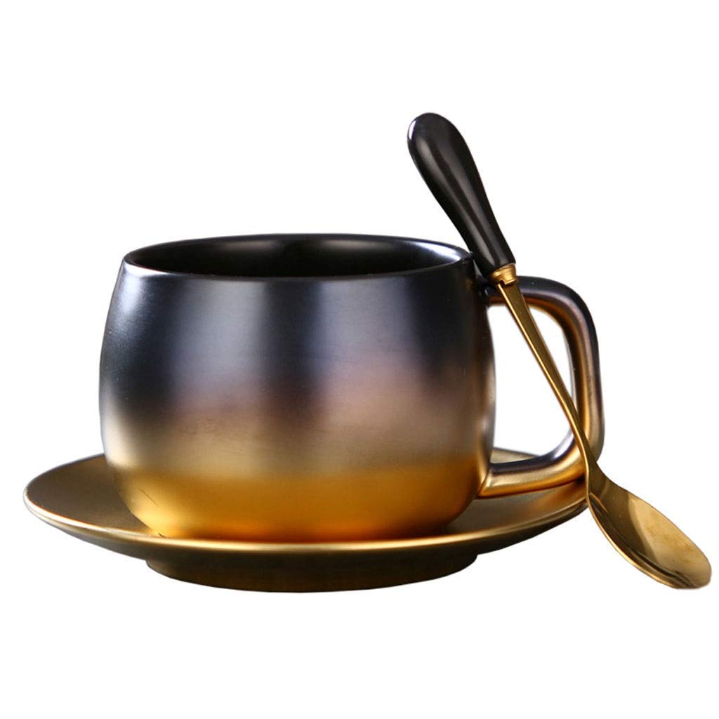 Creative Gradient Ceramic Coffee Mug with Gold Accents - Rough Surface Cup & Saucer Set for English Afternoon Tea, Latte, and Espresso - Perfect for Home, Office, and Cafe Use (Color: A)