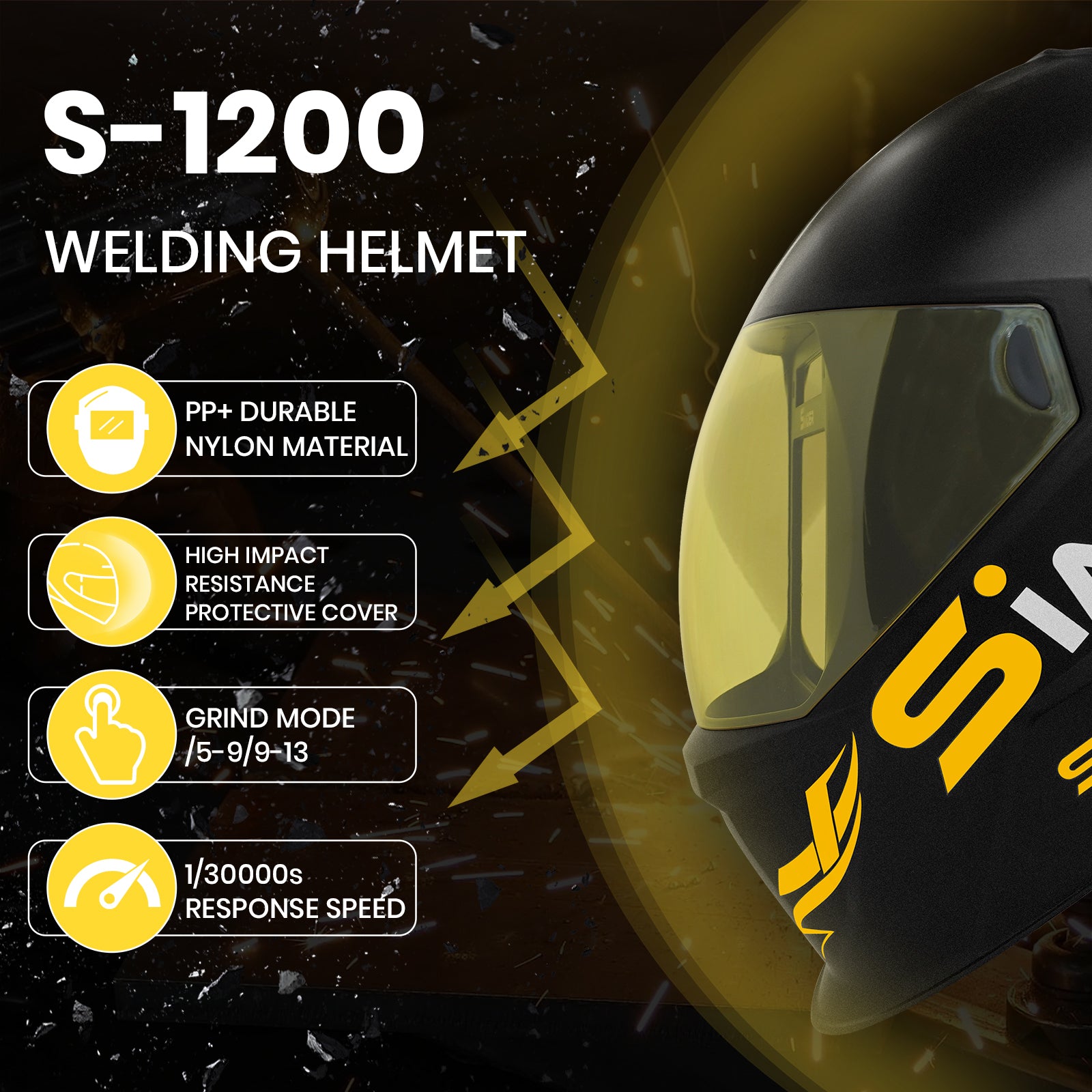 SSimder Auto Darkening Welding Helmet with True View Technology - Solar Powered Lens (1200 Series) for Arc, MIG, TIG Welding - Perfect for DIY, Construction & Metal Fabrication Projects
