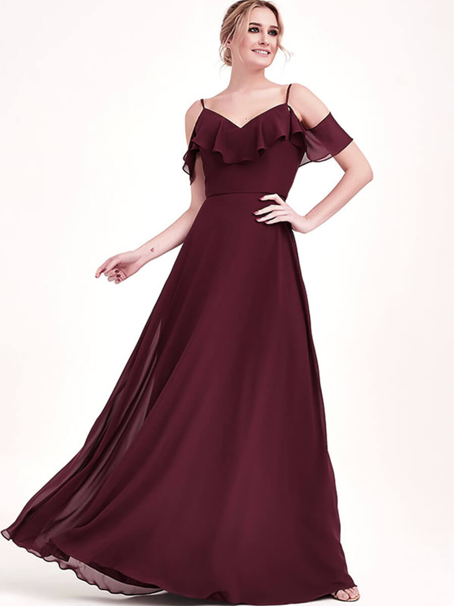 Cornflower Blue Chiffon Cold Shoulder Convertible Bridesmaid Dress - 3 Ways to Wear for Weddings, Prom & Formal Events