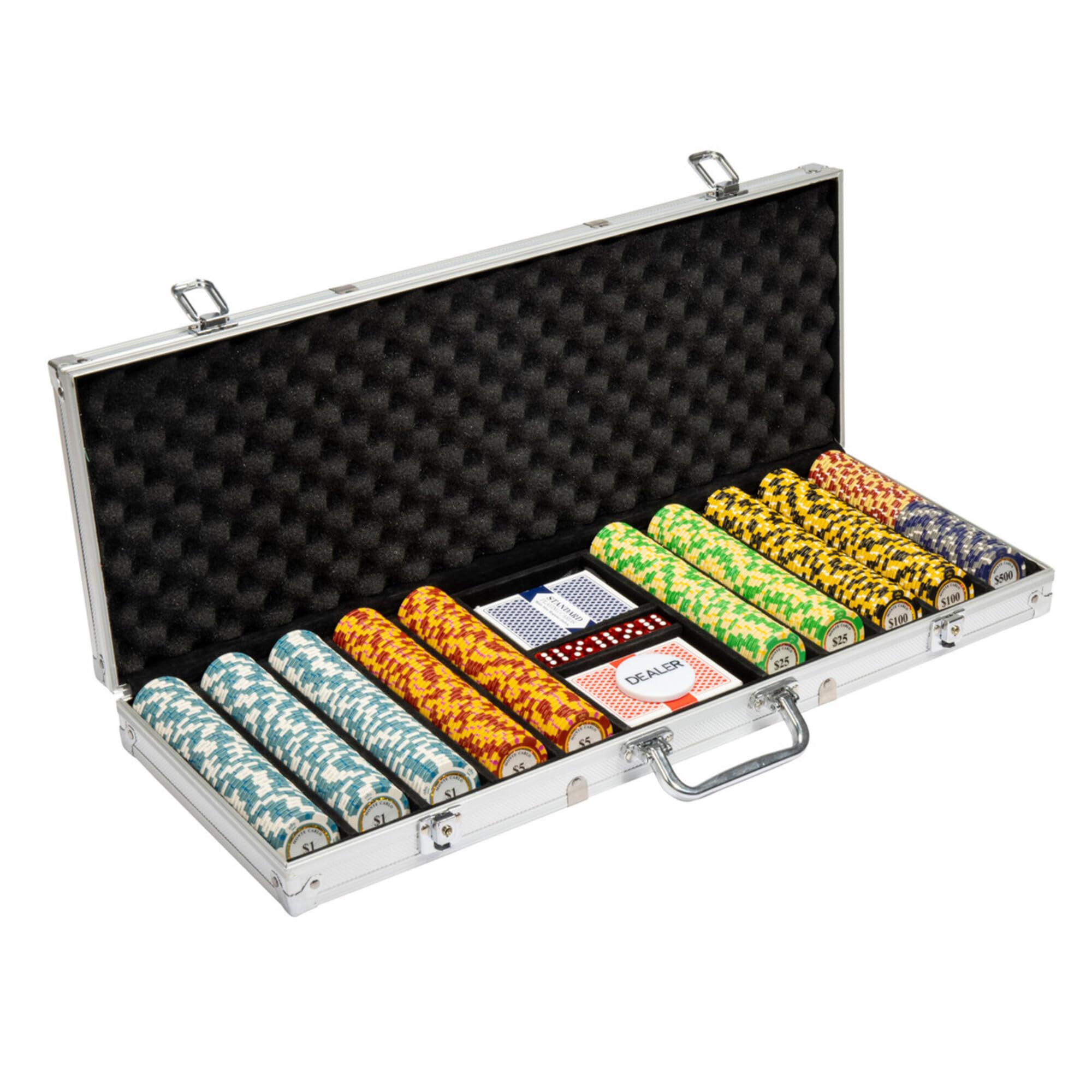 Brybelly 14 Gram 500 Count Poker Chips Set - Monte Carlo Style 14G Clay Composite Casino Chips with Aluminum Case, Playing Cards & Dealer Button - Perfect for Texas Hold'em, Blackjack, Home Poker Nights & Casino Party Games