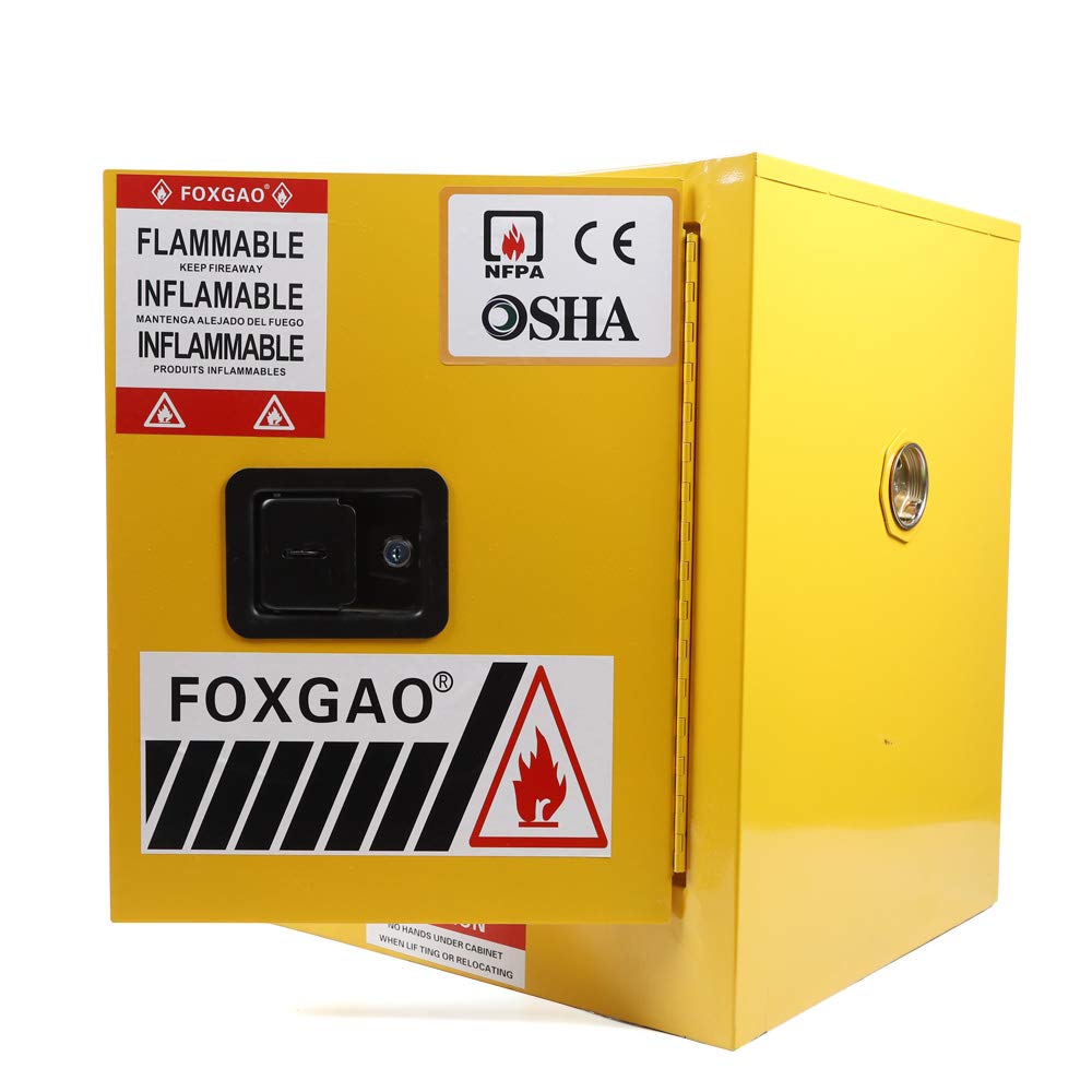 12 Gallon Flammable Safety Cabinet - Yellow Steel Chemical Storage with Adjustable Shelves & Manual Close Door | OSHA Compliant for Workshop, Garage & Laboratory Use
