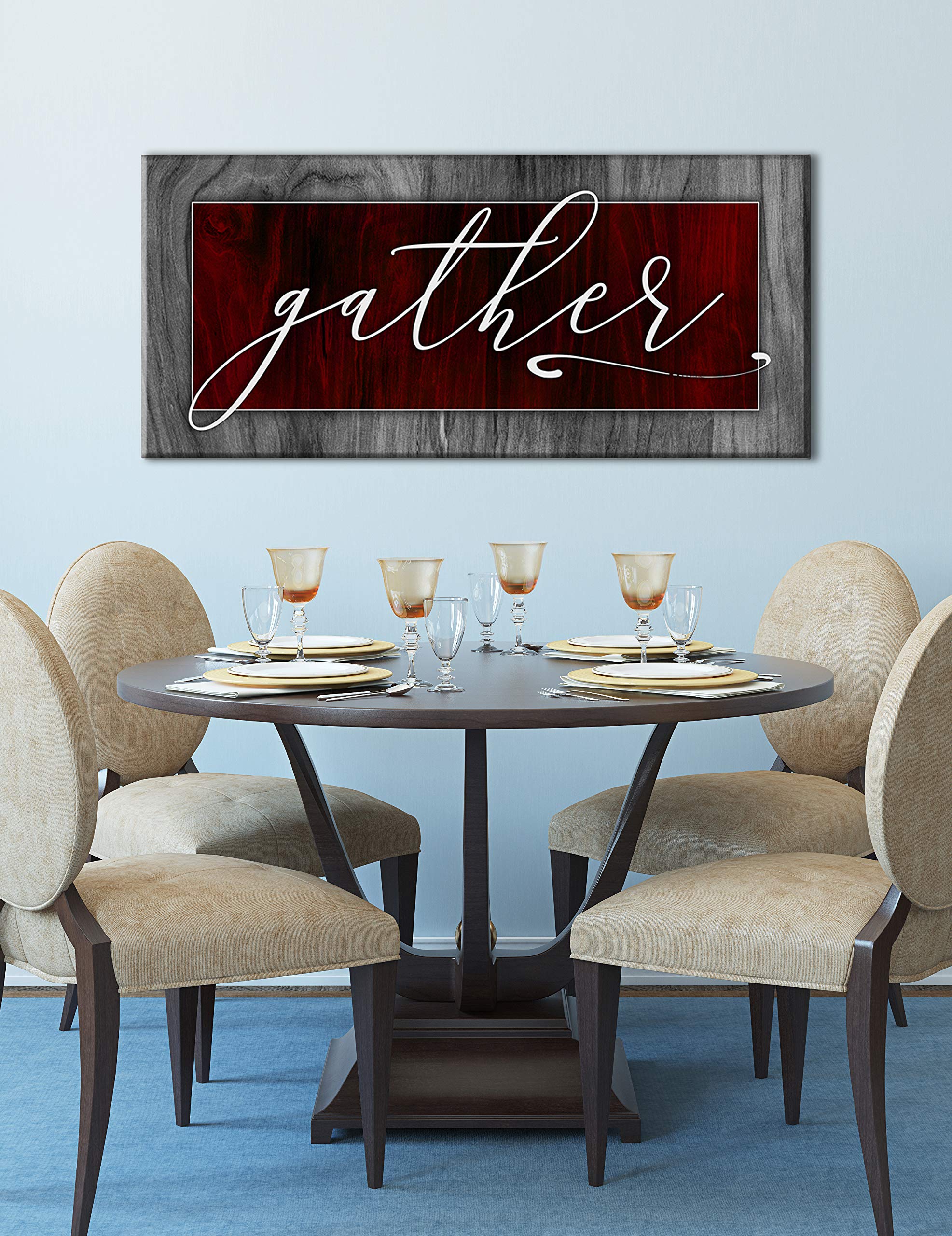 Farmhouse Style 'Gather' Pantry Sign - 60x27 Inch Rustic Wall Decor for Kitchen, Dining Room & Living Room | Perfect for Home Decor, Housewarming Gifts & Farmhouse Aesthetic (Red)