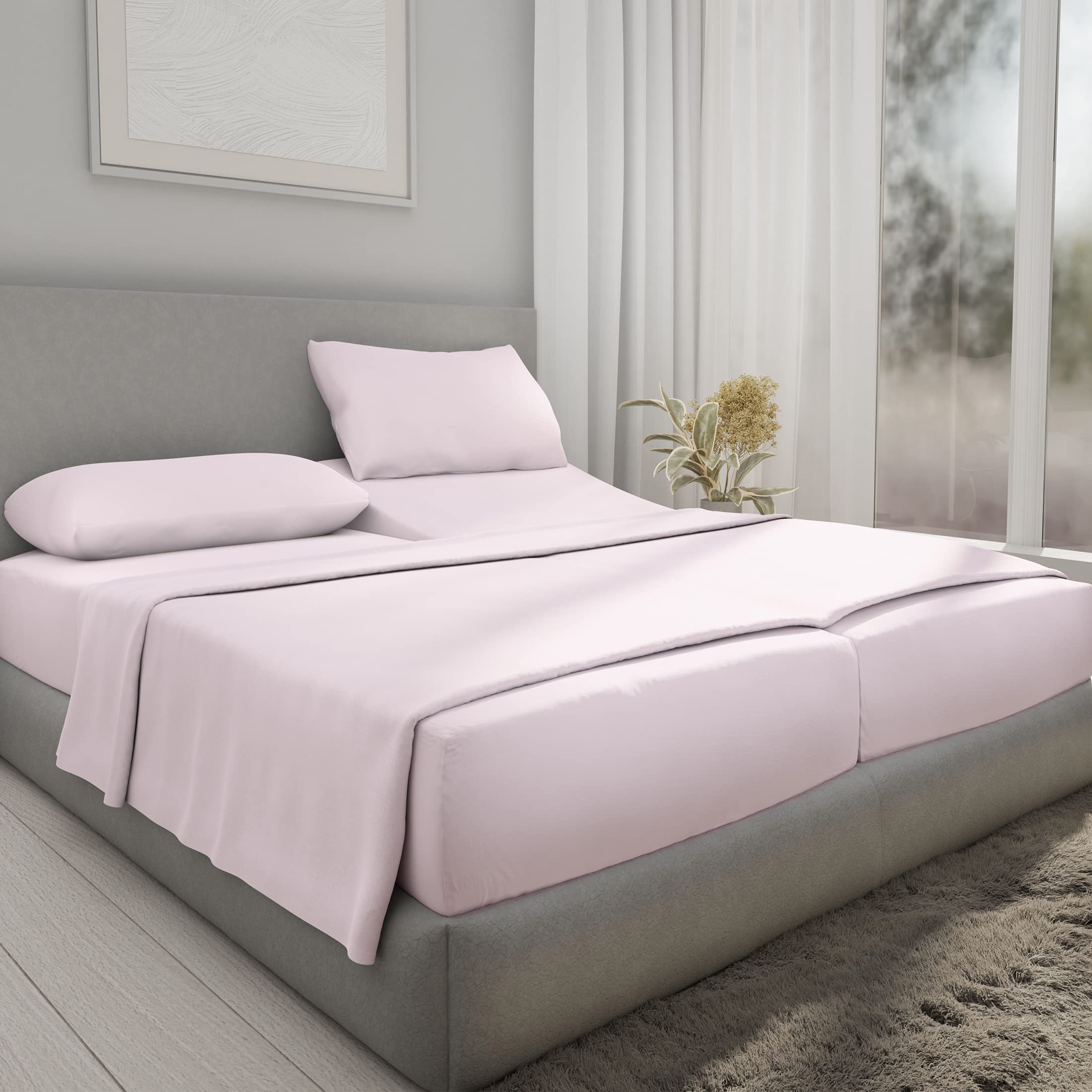 Split King Sheets for Adjustable Bed - 100% Cotton 400 Thread Count Sateen 5-Piece Set with 2 Twin XL Fitted Sheets | Deep Pocket Cooling Bed Sheets | Soft Breathable Luxury Bedding for Master Bedroom & Guest Room (Pink)