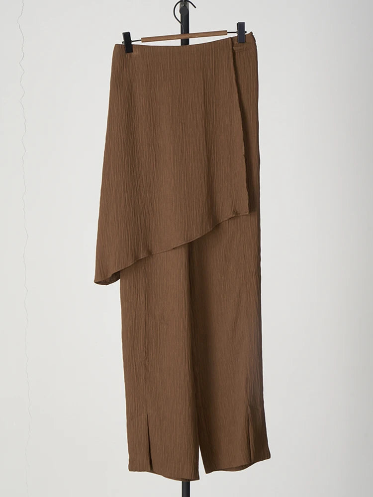 Women's Asymmetrical Wide Leg High Waist Patchwork Pants - Loose Solid Color Trousers for Autumn Fashion | Perfect for Casual Outings, Office Wear & Boho Chic Style