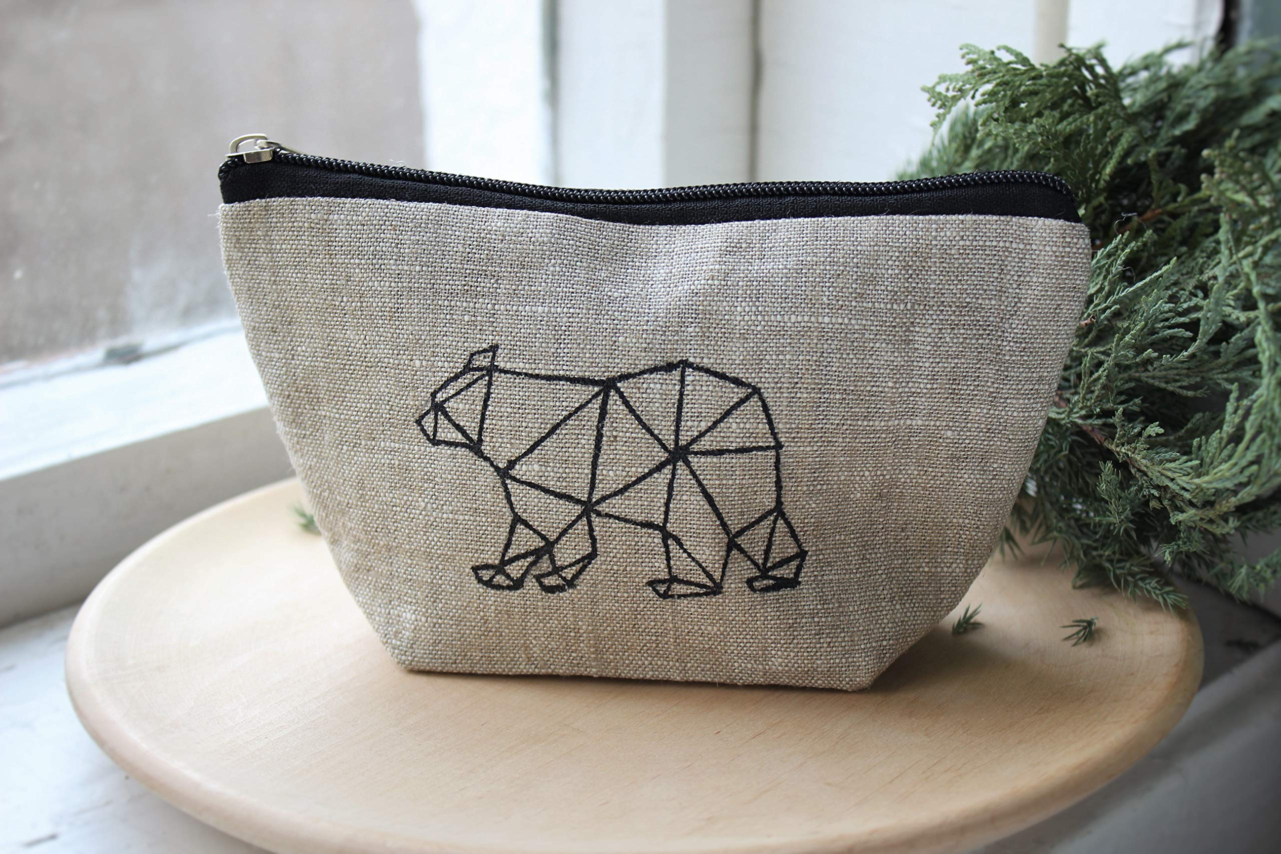 Small Linen Makeup Bag for Women - Hand Painted Cosmetic Pouch with Zip Closure, Perfect for Bridesmaids, Travel & Daily Essentials | Mama Bear Cosmetics