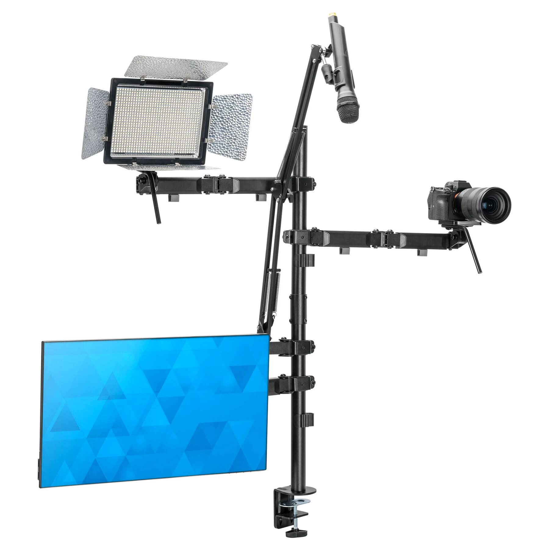 Mount-It! All-in-One Live Streaming Kit - 4 Arm Desk Mount for Monitor, Webcam & Ring Light with Microphone Stand - Perfect YouTube & Facebook Recording Setup for Gamers, Podcasters & Content Creators