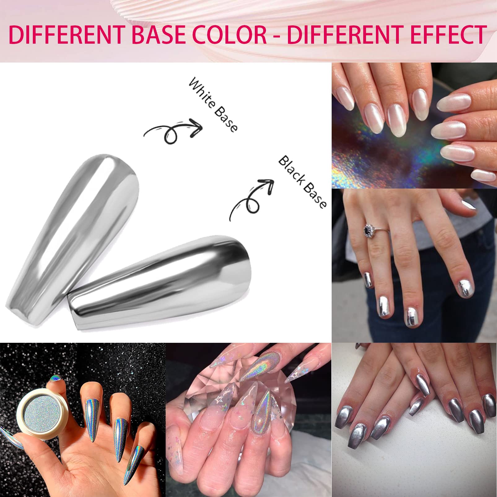 4Pcs Chrome Nail Powder Set - White Pearl & Metallic Holographic Nail Art Pigment for DIY Manicure | Mermaid Aurora Nail Design | Perfect for Salon, Home Use & Gift Giving
