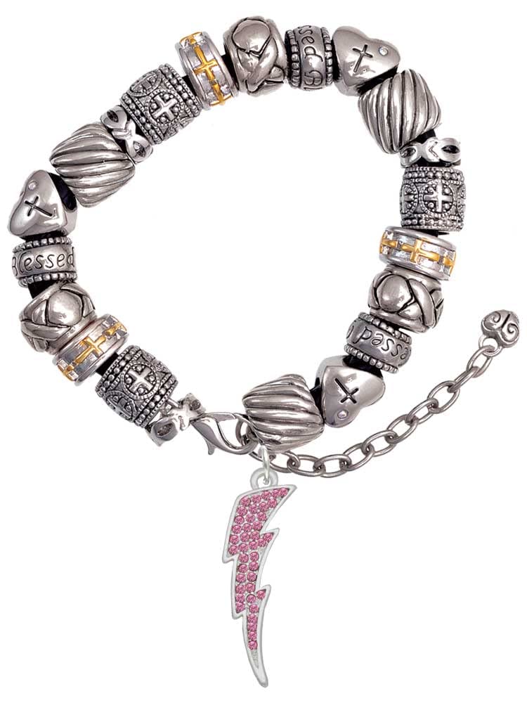 Delight Jewelry Silver Tone Large Crystal Lightning Bolt Christian Bead Bracelet - Adjustable 7