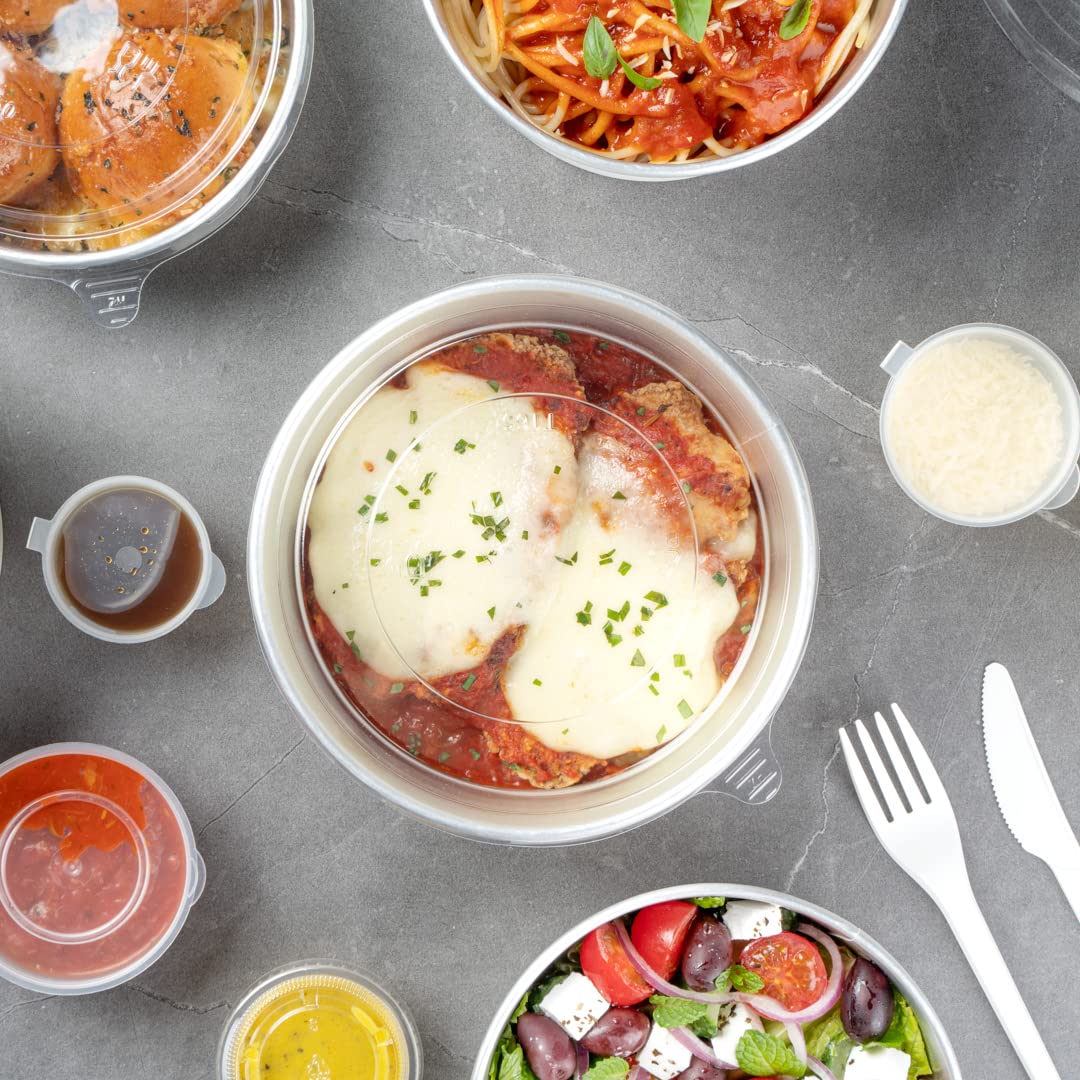 Disposable Clear Plastic Foil Lux Lids for 37oz & 42oz Takeout Containers - 200 Pack Lift Tab Food Container Lids (Containers Sold Separately) | Perfect for Restaurants, Catering & Food Delivery Services