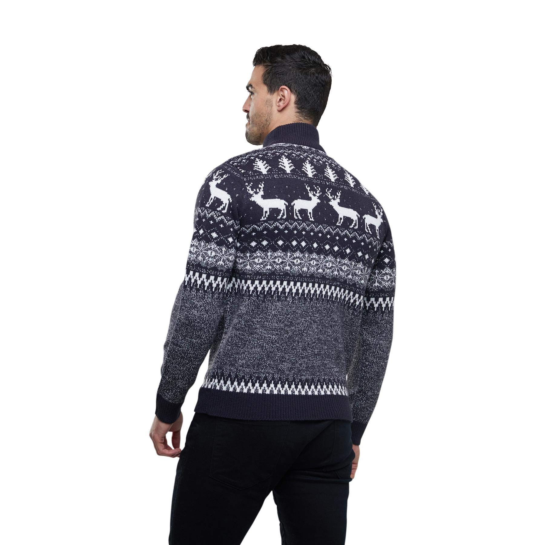 Men's Reindeer Twist Zip Funnel Neck Christmas Sweater - Festive Holiday Pullover for Xmas Parties & Family Gatherings
